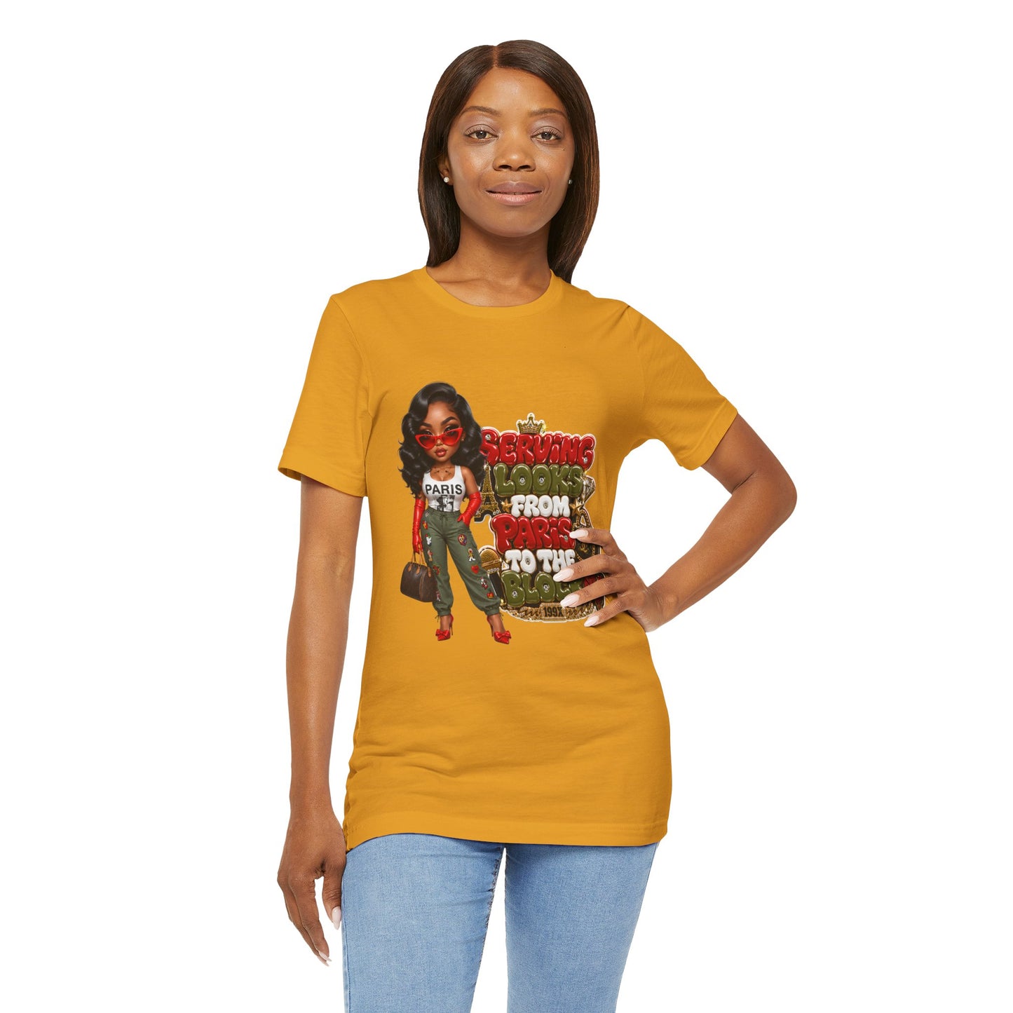 T‑Shirt — “Serving Looks From Paris to the Block” Graphic Tee