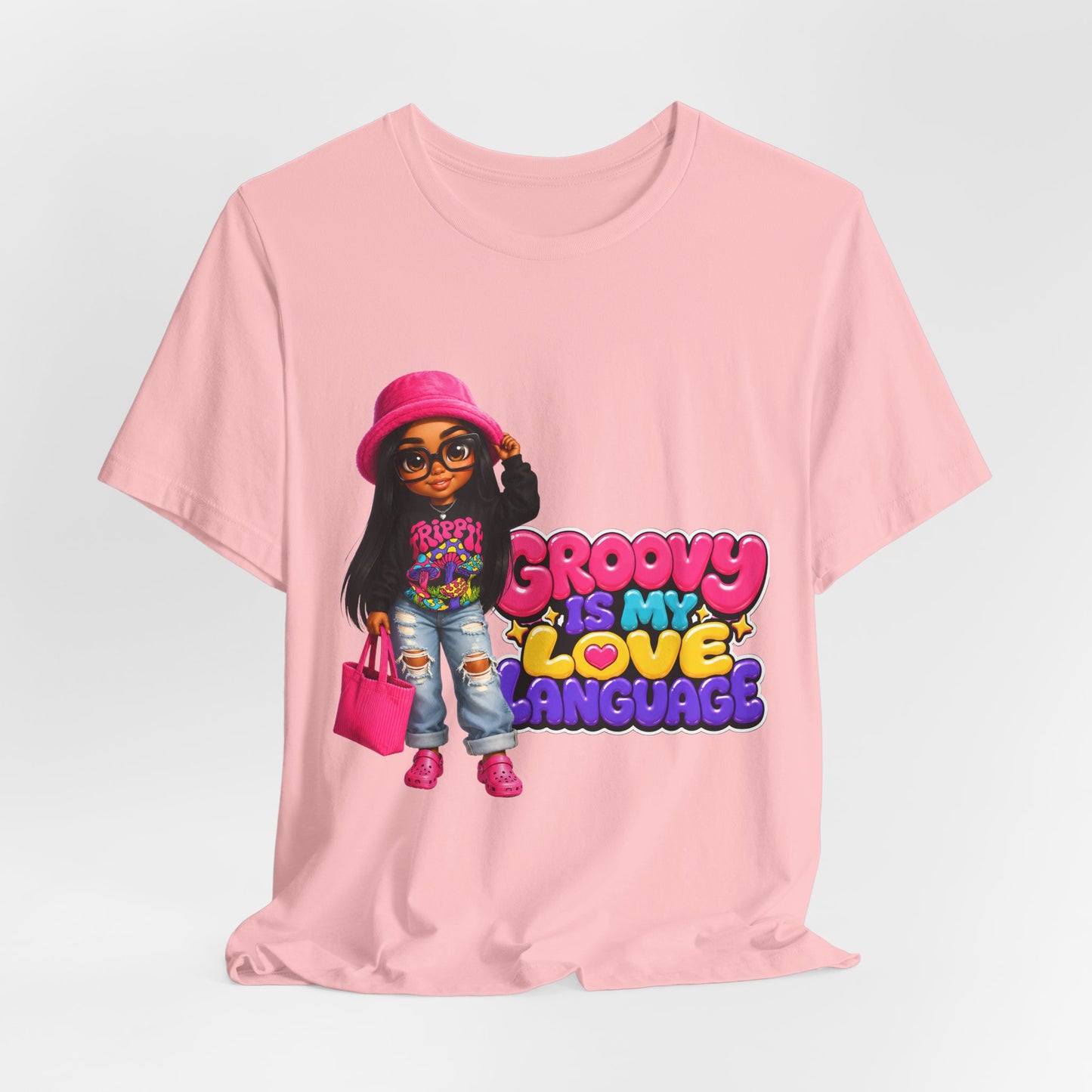 Groovy Is My Love Language T‑Shirt — Retro 70s Afro Girl Graphic Tee