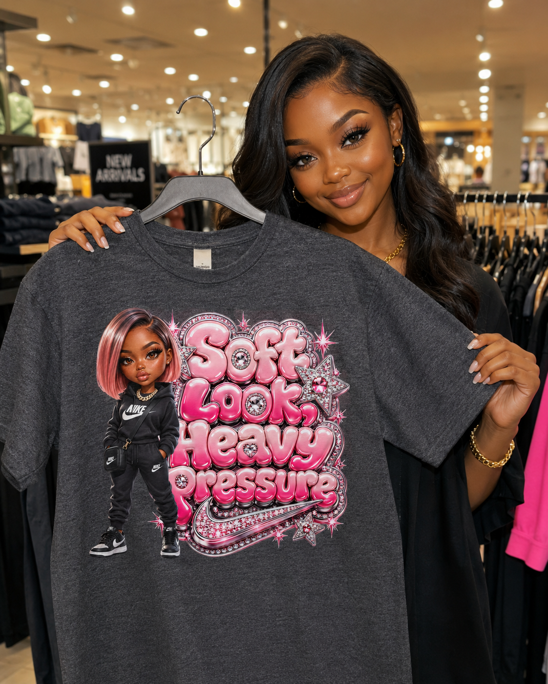 Soft Look Heavy Pressure Graphic Tee — Character Pink Bubble Text
