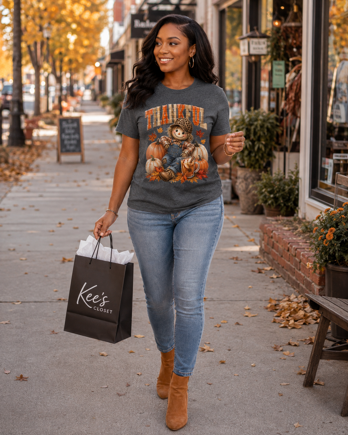 Thankful Scarecrow Pumpkin Tee — Fall/Thanksgiving Graphic T-Shirt
