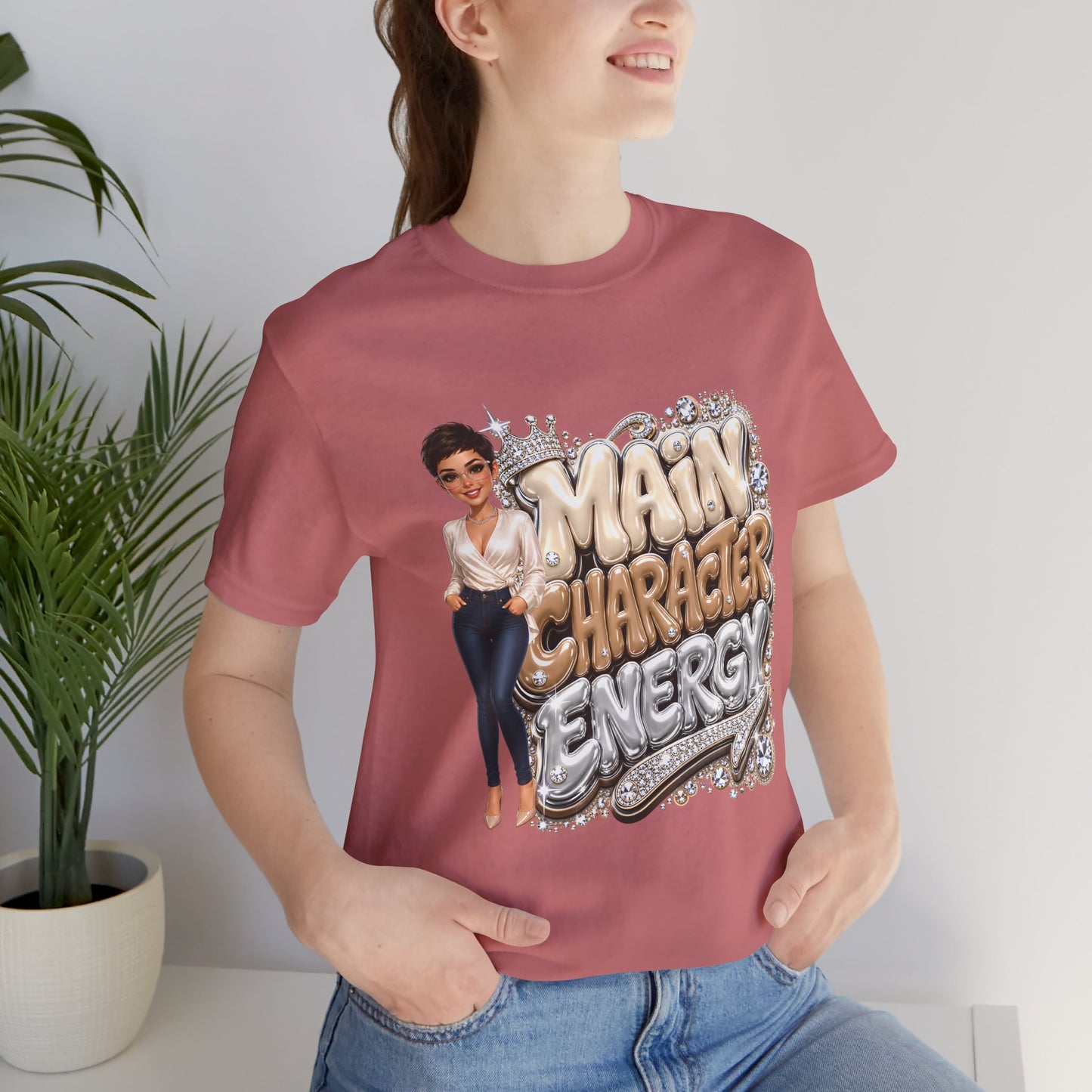 Main Character Energy T-Shirt — Bold Graphic Tee with Chic Female Illustration