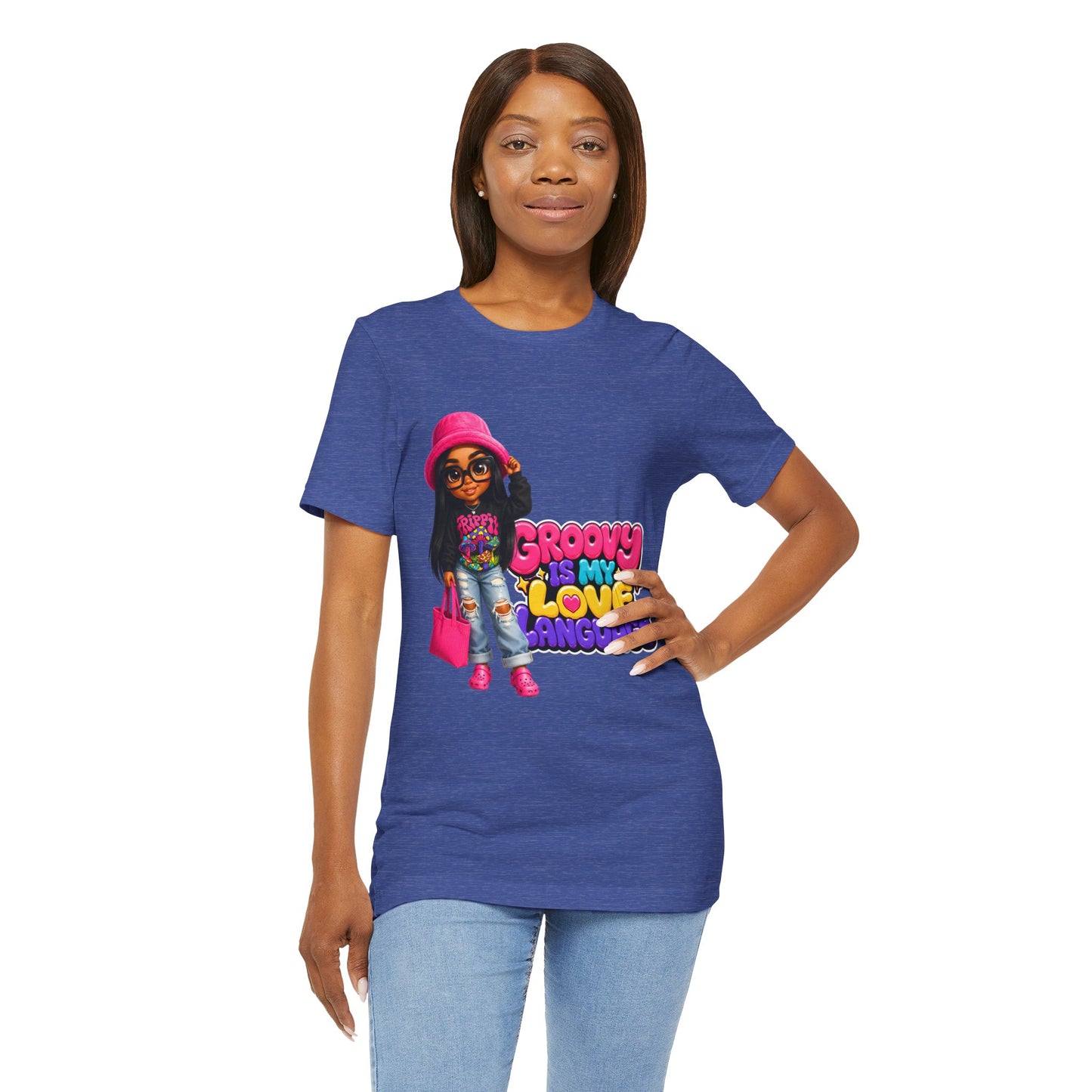 Groovy Is My Love Language T‑Shirt — Retro 70s Afro Girl Graphic Tee