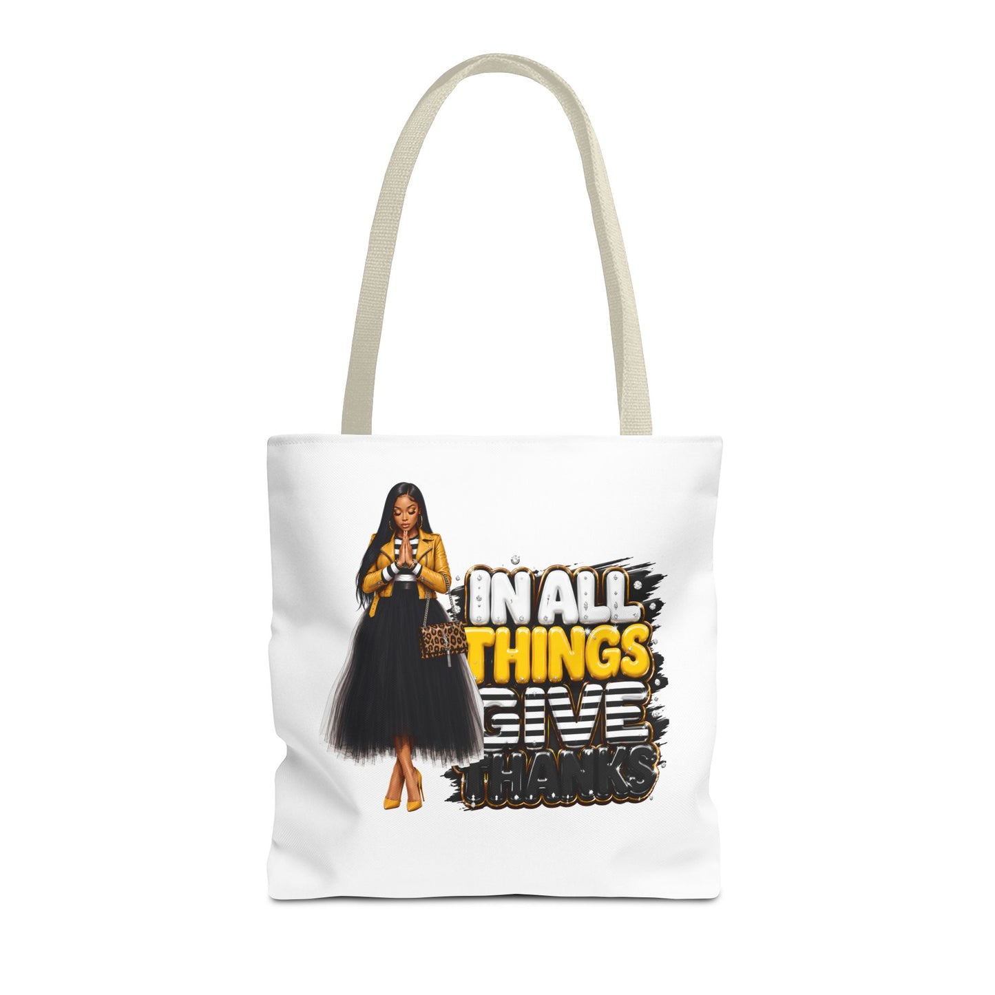 Inspirational Christian Tote Bag — "In All Things Give Thanks" Graphic Tote