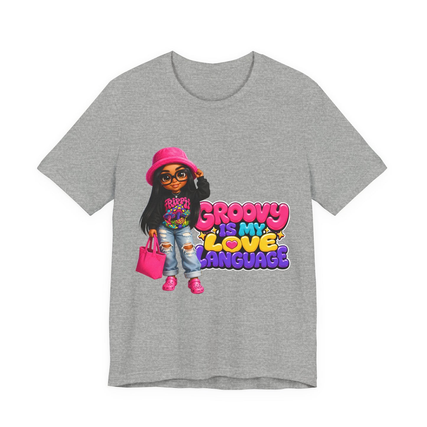Groovy Is My Love Language T‑Shirt — Retro 70s Afro Girl Graphic Tee