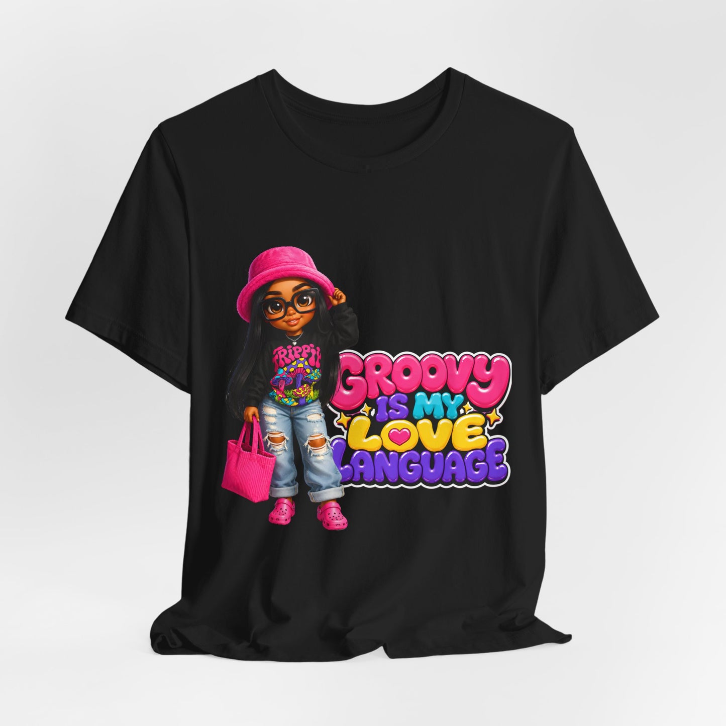 Groovy Is My Love Language T‑Shirt — Retro 70s Afro Girl Graphic Tee
