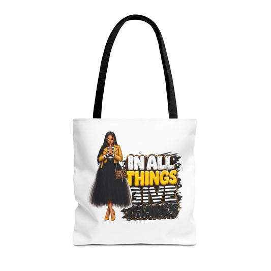 Inspirational Christian Tote Bag — "In All Things Give Thanks" Graphic Tote