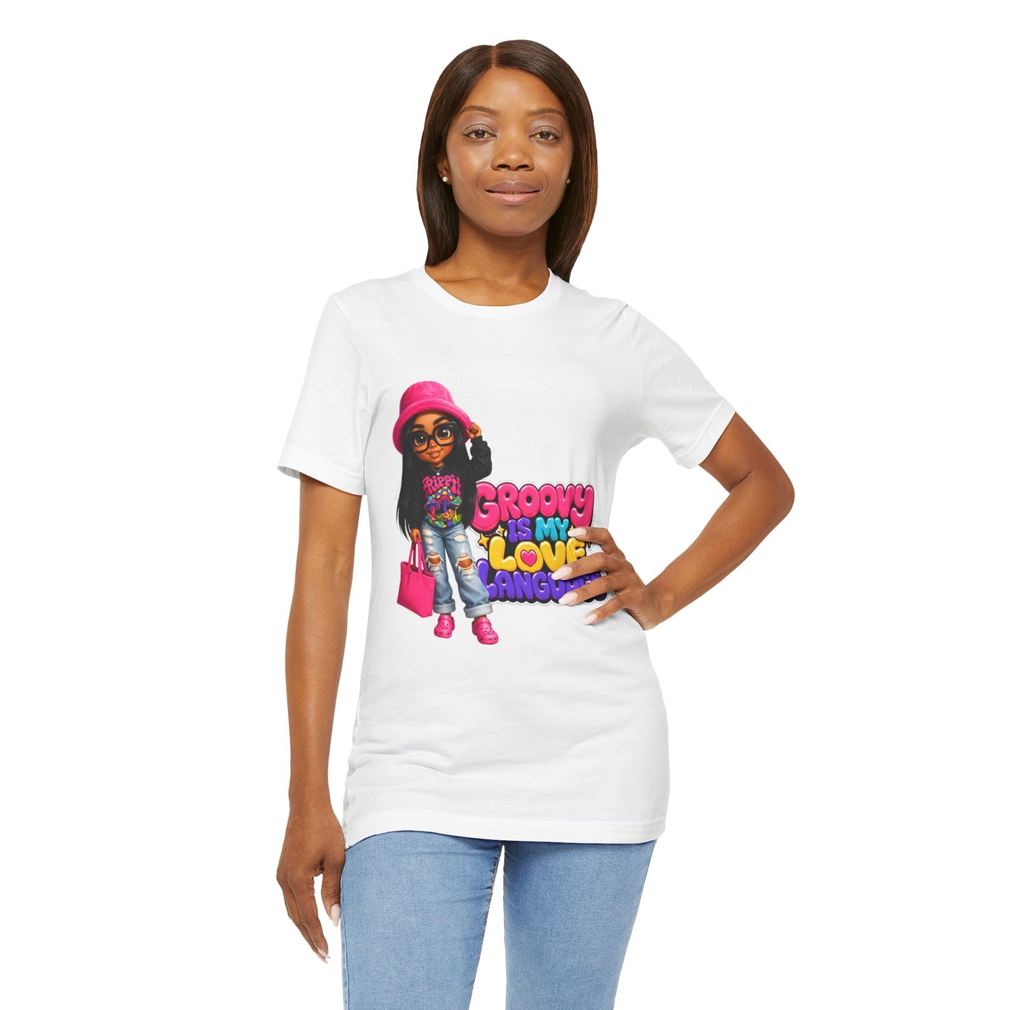 Groovy Is My Love Language T‑Shirt — Retro 70s Afro Girl Graphic Tee