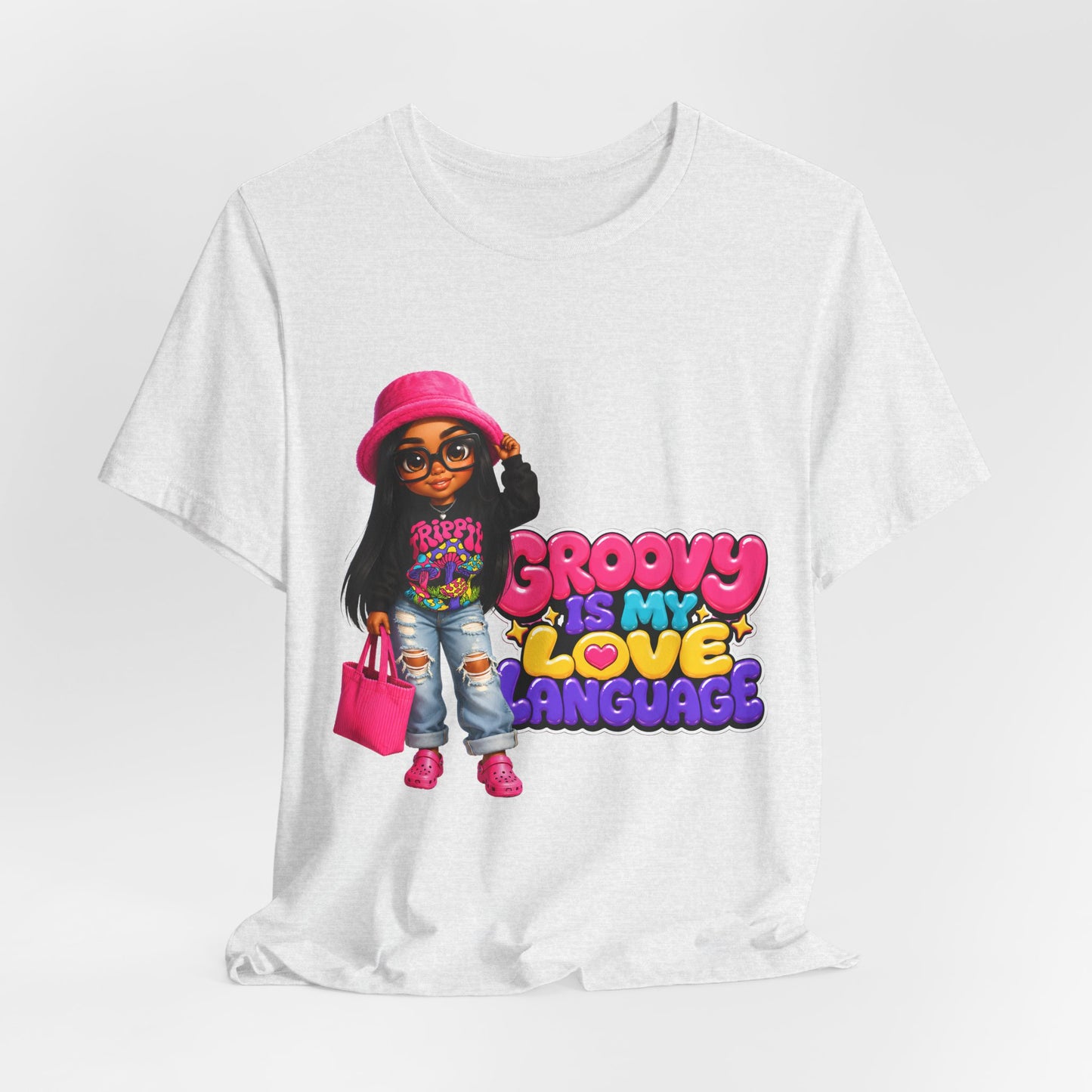 Groovy Is My Love Language T‑Shirt — Retro 70s Afro Girl Graphic Tee