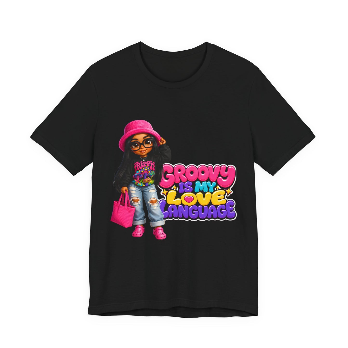 Groovy Is My Love Language T‑Shirt — Retro 70s Afro Girl Graphic Tee