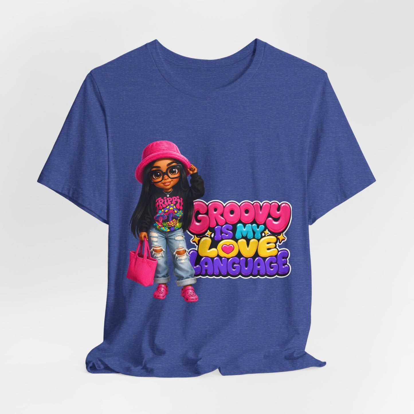 Groovy Is My Love Language T‑Shirt — Retro 70s Afro Girl Graphic Tee