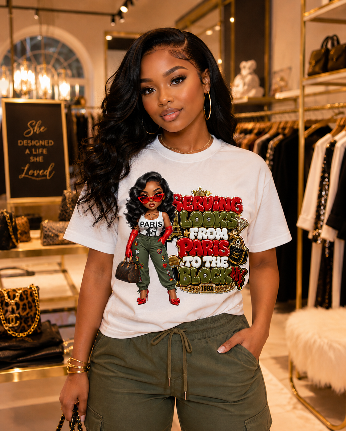 T‑Shirt — “Serving Looks From Paris to the Block” Graphic Tee