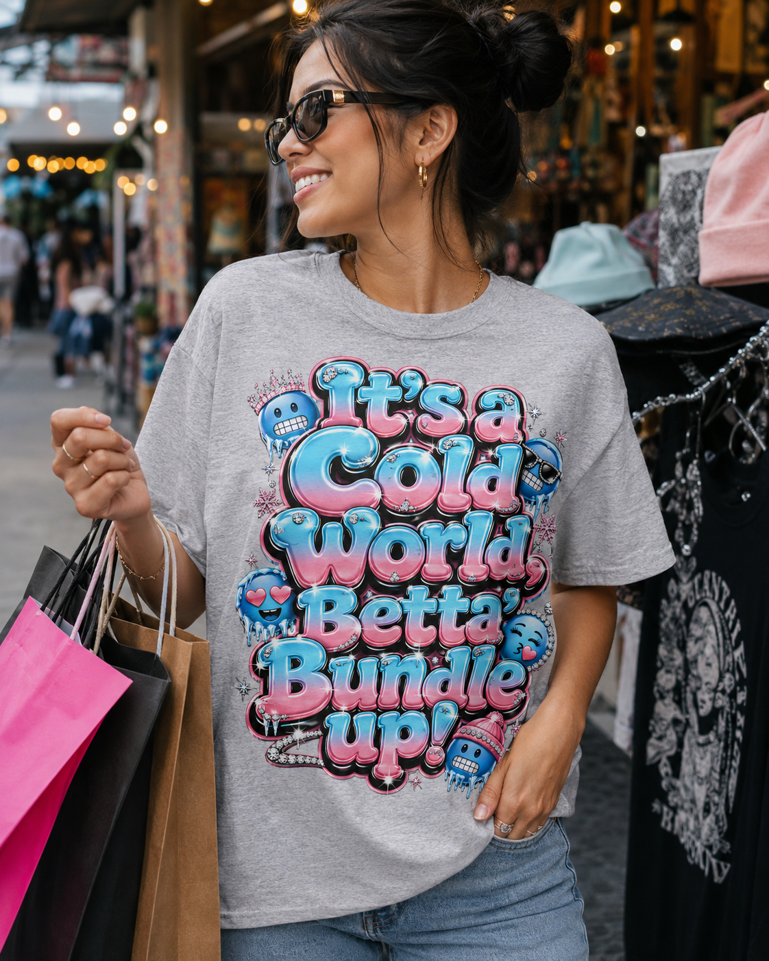 Cold World Graphic Tee — "It’s a Cold World, Betta Bundle Up!" Winter Streetwear T-Shirt