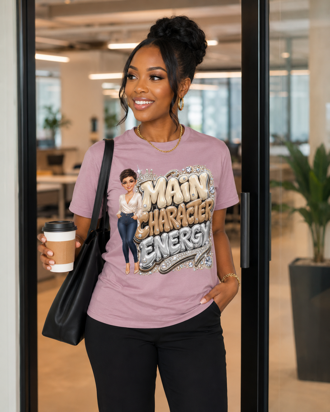 Main Character Energy T-Shirt — Bold Graphic Tee with Chic Female Illustration