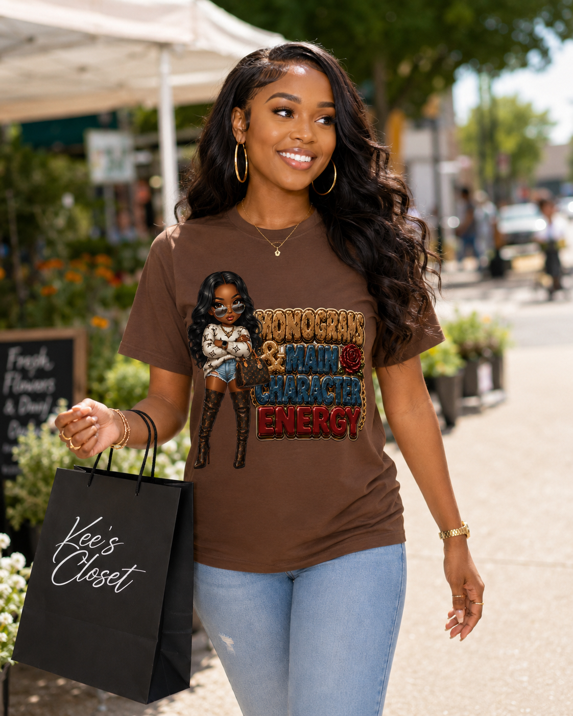 Graphic Tee — 'Momogran & Main Character Energy' Cartoon Girl Shirt