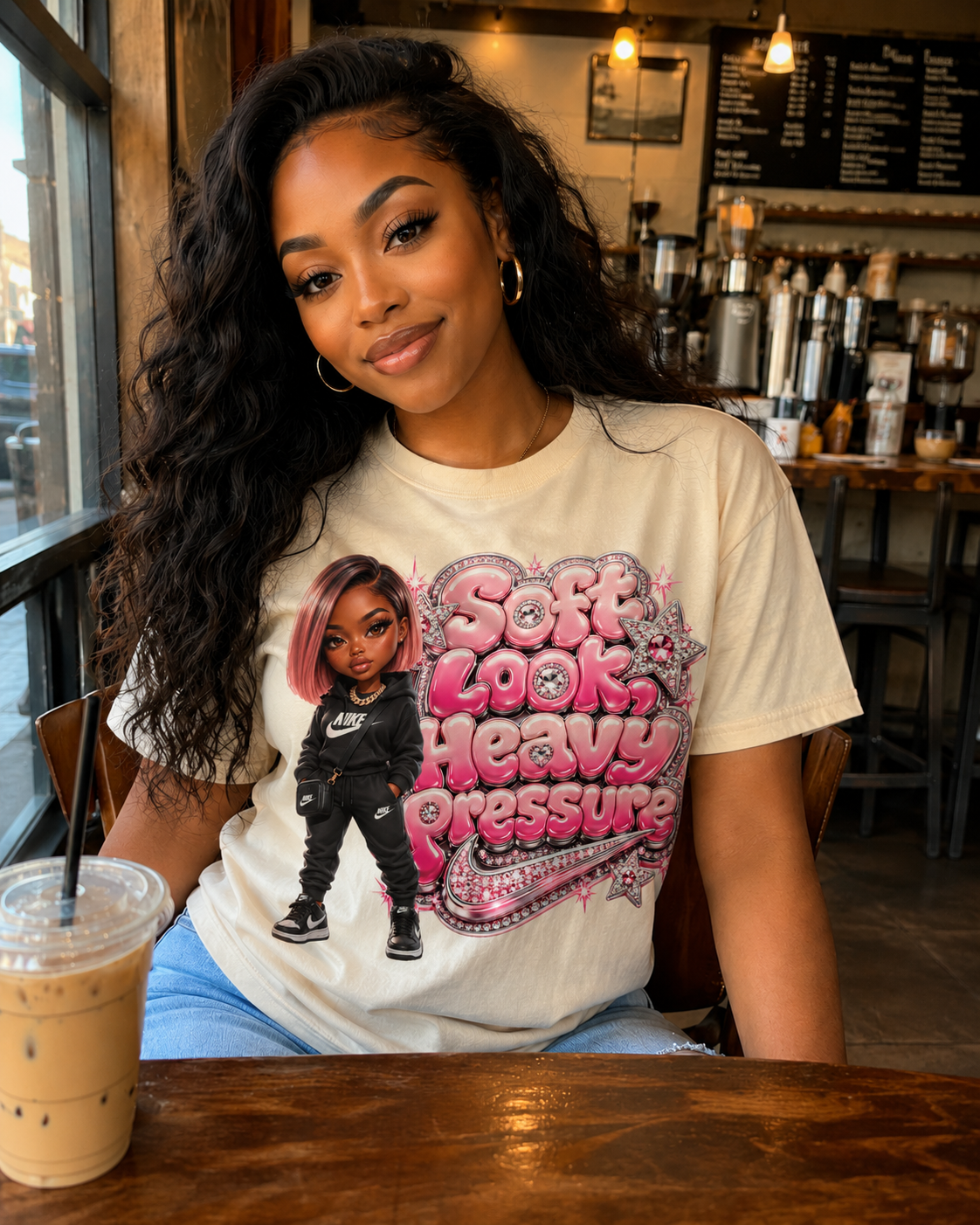 Soft Look Heavy Pressure Graphic Tee — Character Pink Bubble Text