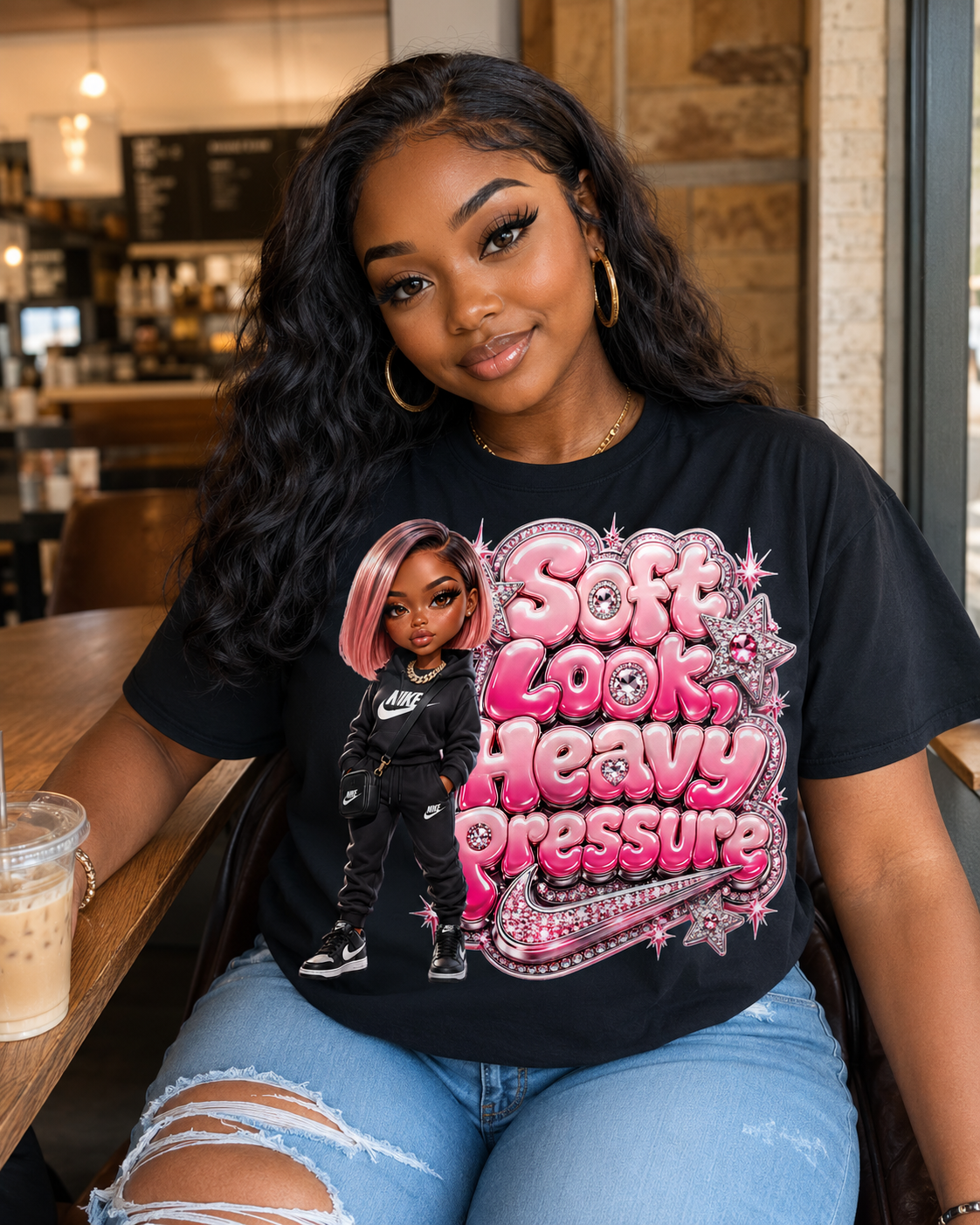 Soft Look Heavy Pressure Graphic Tee — Character Pink Bubble Text
