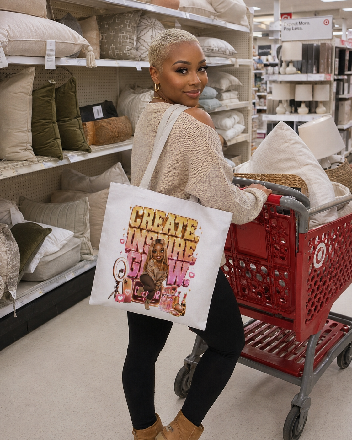 Tote Bag — "Create Inspire Glow" Motivational Beauty Artist Tote