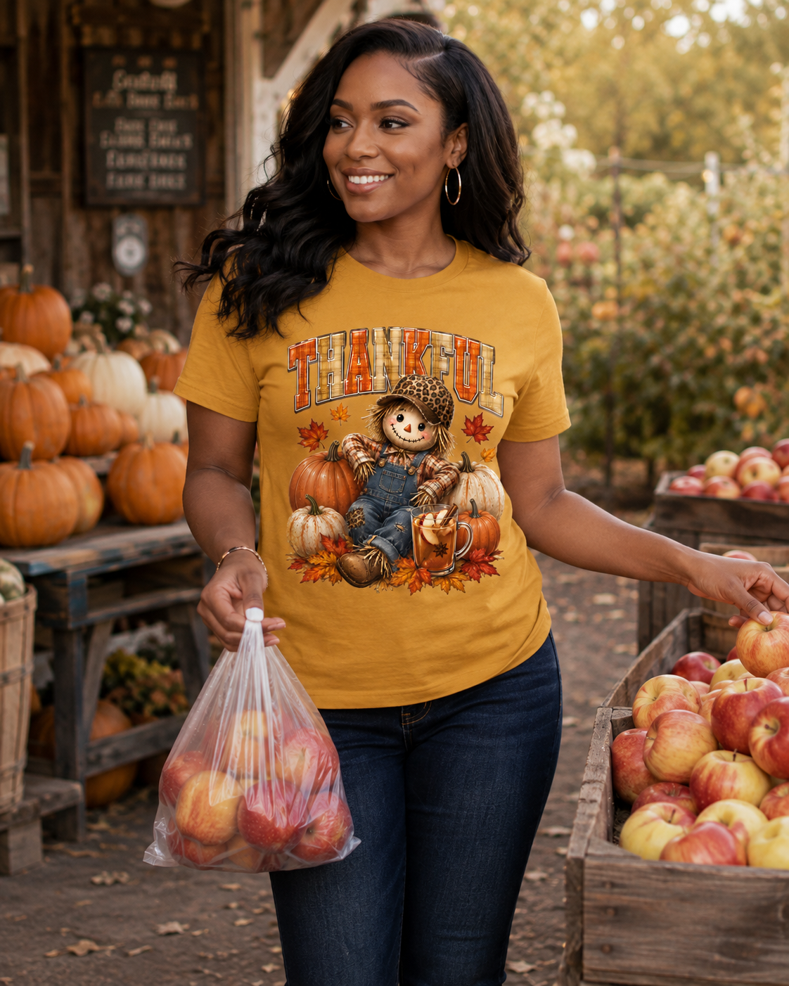 Thankful Scarecrow Pumpkin Tee — Fall/Thanksgiving Graphic T-Shirt