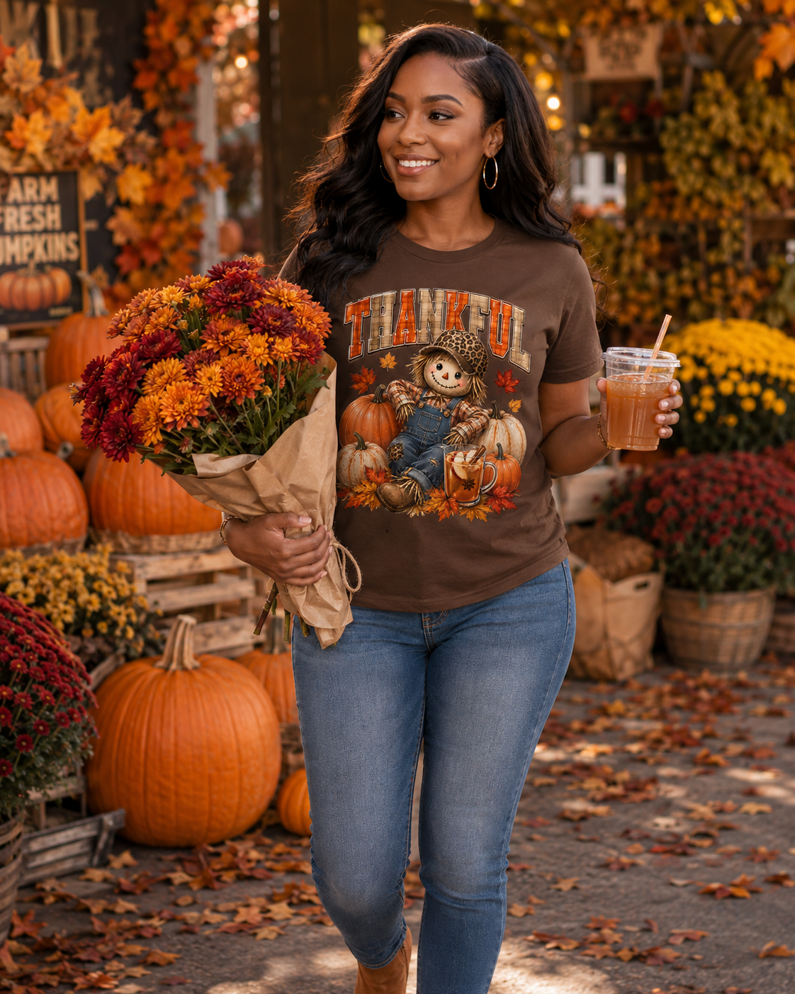 Thankful Scarecrow Pumpkin Tee — Fall/Thanksgiving Graphic T-Shirt