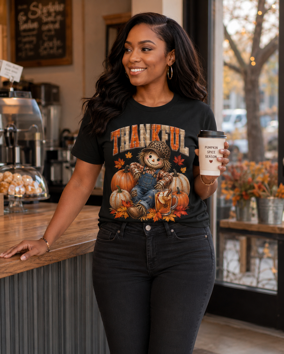 Thankful Scarecrow Pumpkin Tee — Fall/Thanksgiving Graphic T-Shirt