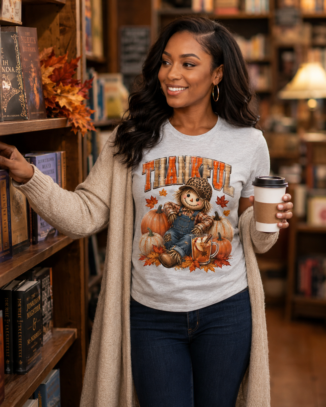 Thankful Scarecrow Pumpkin Tee — Fall/Thanksgiving Graphic T-Shirt