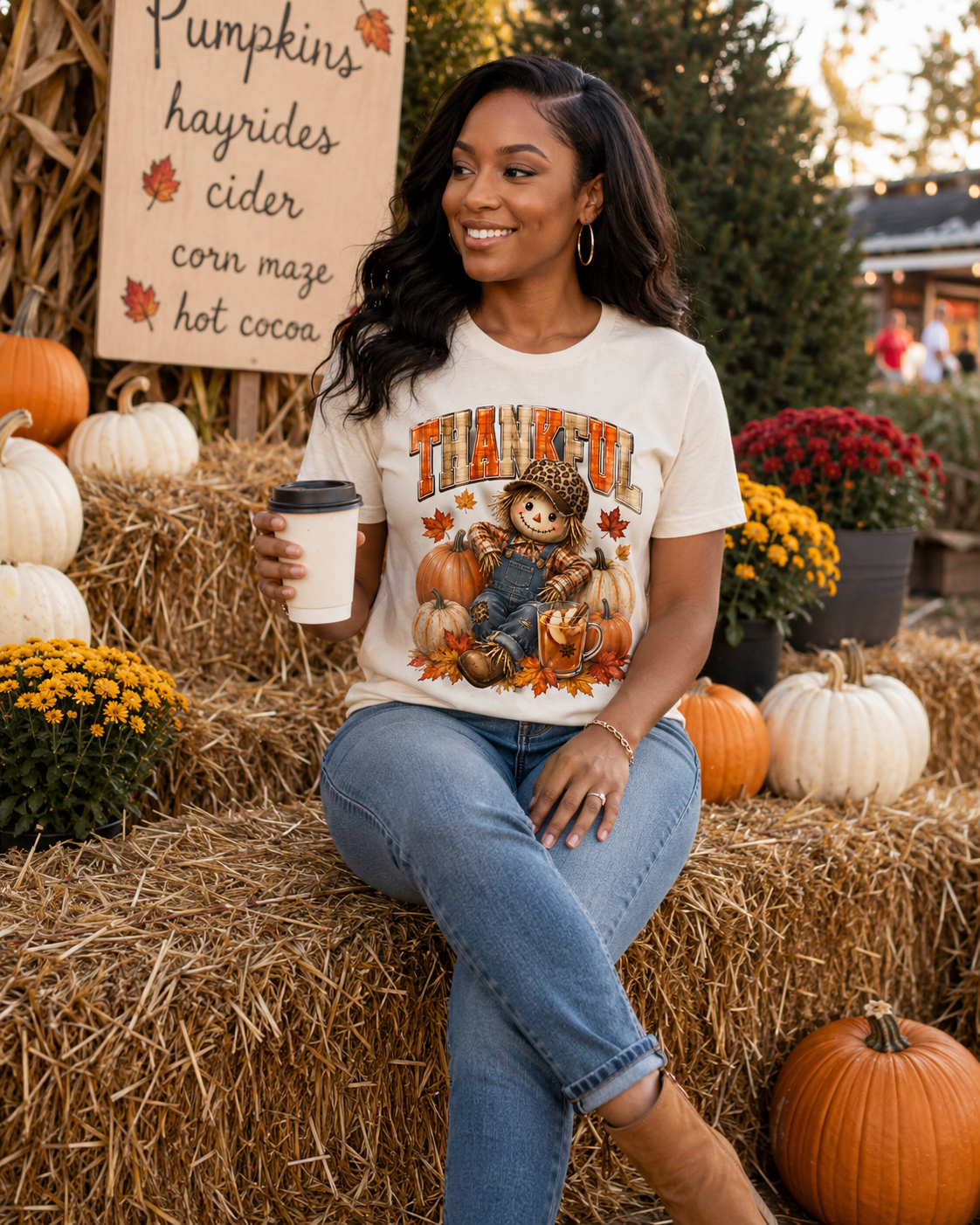 Thankful Scarecrow Pumpkin Tee — Fall/Thanksgiving Graphic T-Shirt