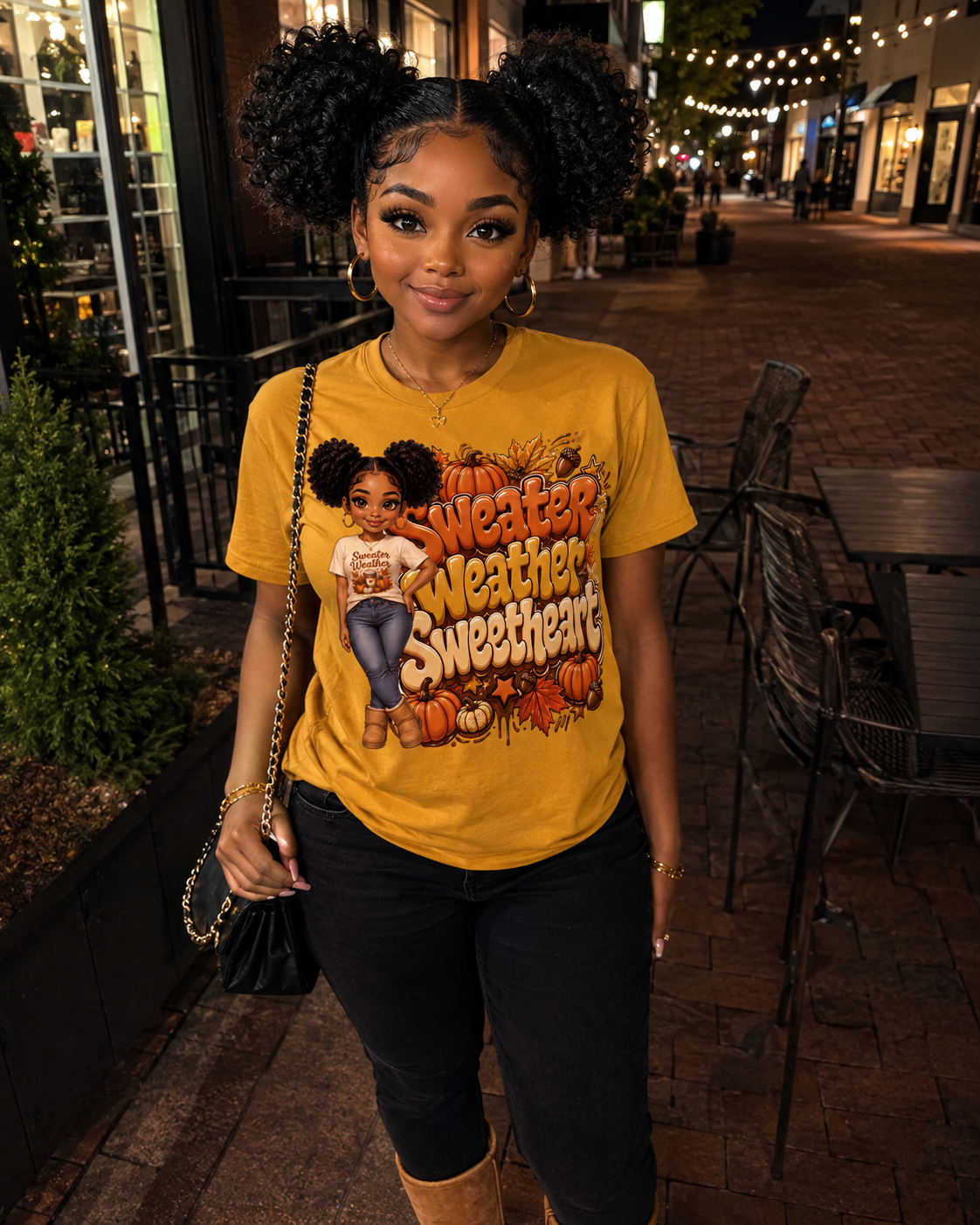 Sweater Weather Sweetheart Tee — Fall Pumpkin Graphic T‑Shirt