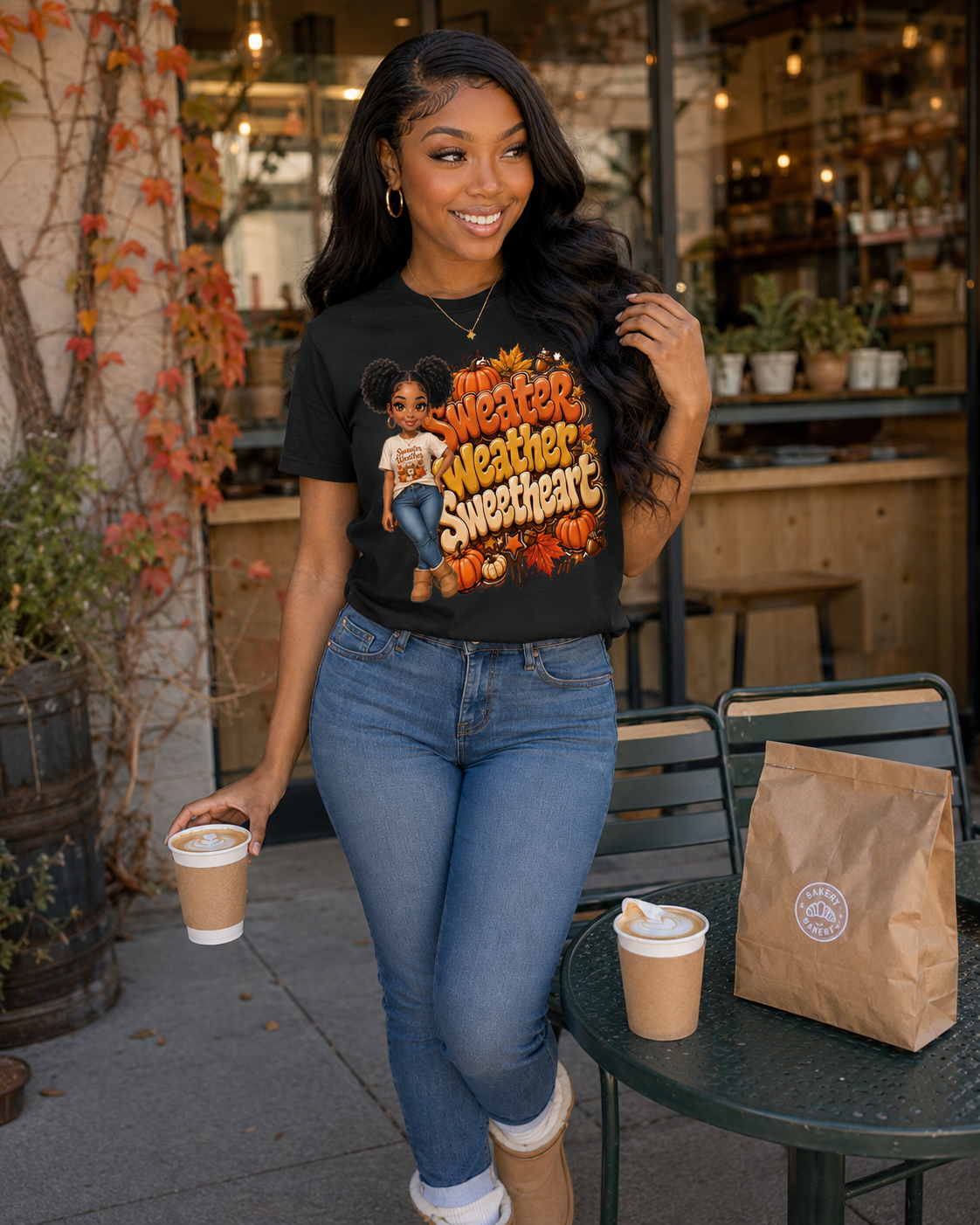 Sweater Weather Sweetheart Tee — Fall Pumpkin Graphic T‑Shirt