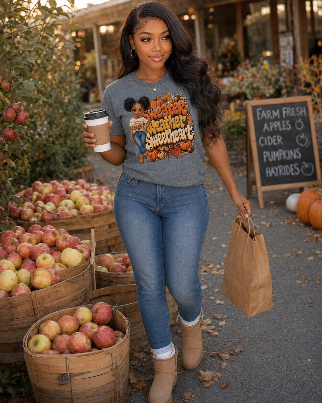 Sweater Weather Sweetheart Tee — Fall Pumpkin Graphic T‑Shirt