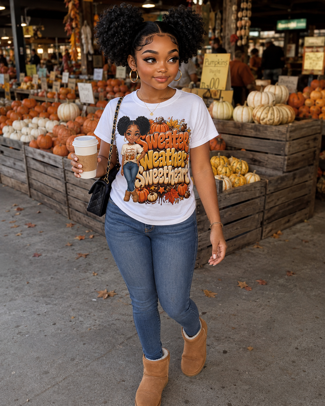 Sweater Weather Sweetheart Tee — Fall Pumpkin Graphic T‑Shirt
