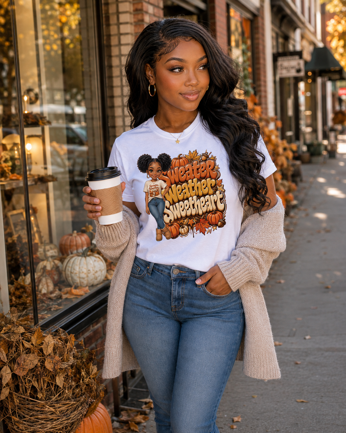Sweater Weather Sweetheart Tee — Fall Pumpkin Graphic T‑Shirt