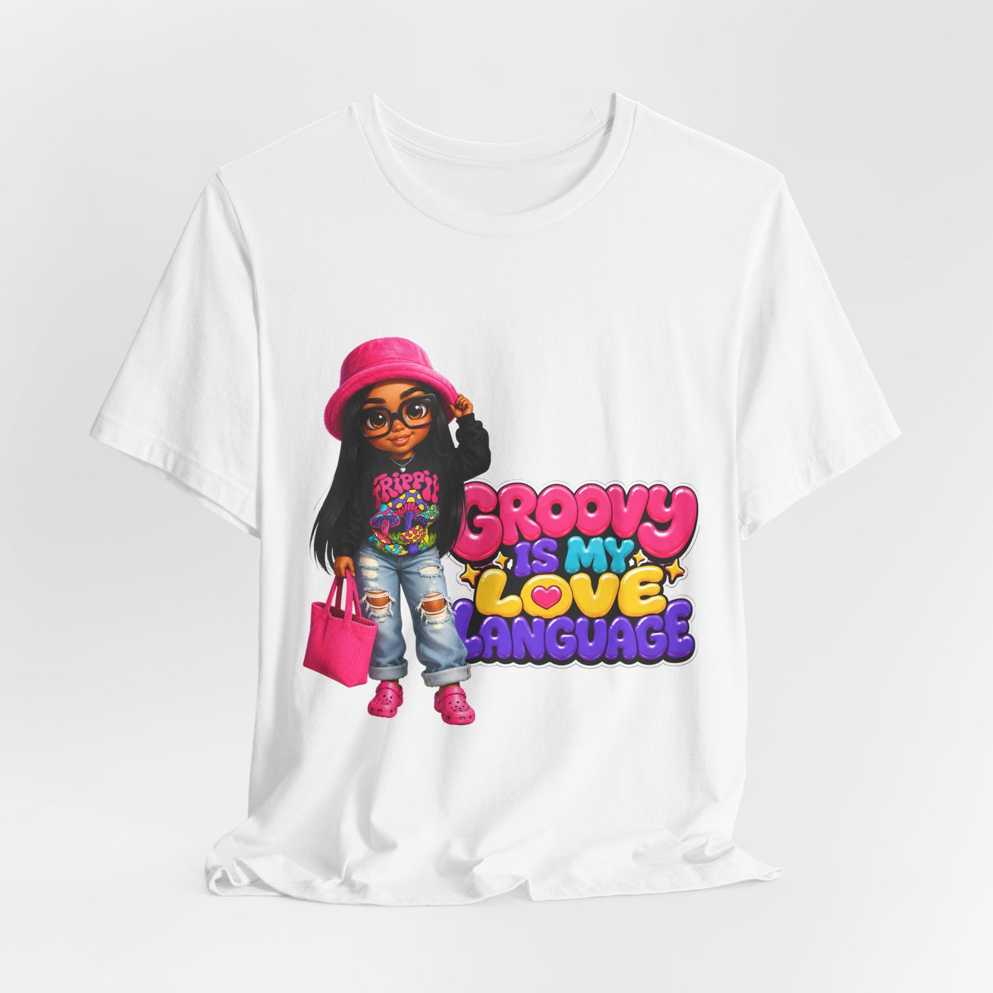 Groovy Is My Love Language T‑Shirt — Retro 70s Afro Girl Graphic Tee