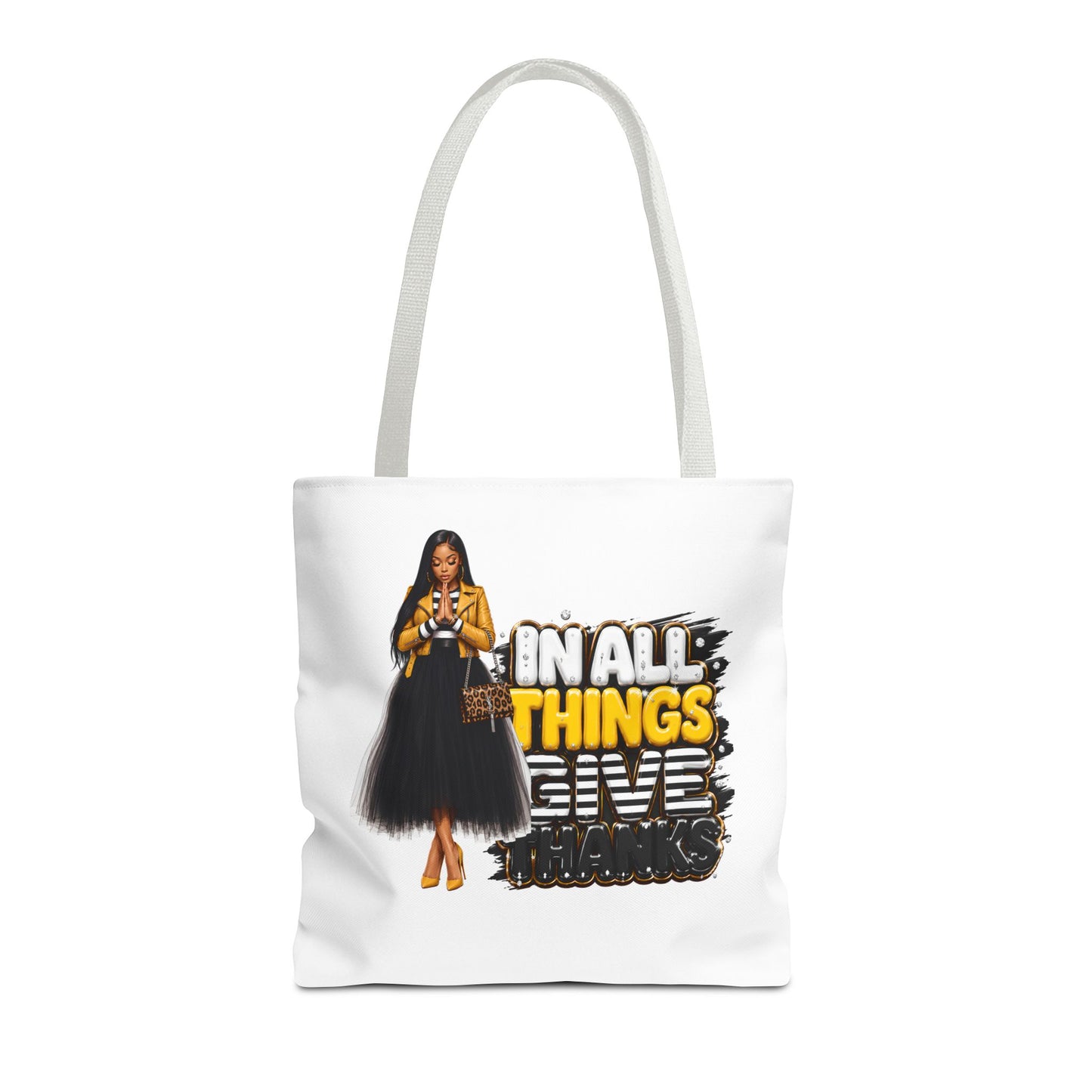 Inspirational Christian Tote Bag — "In All Things Give Thanks" Graphic Tote