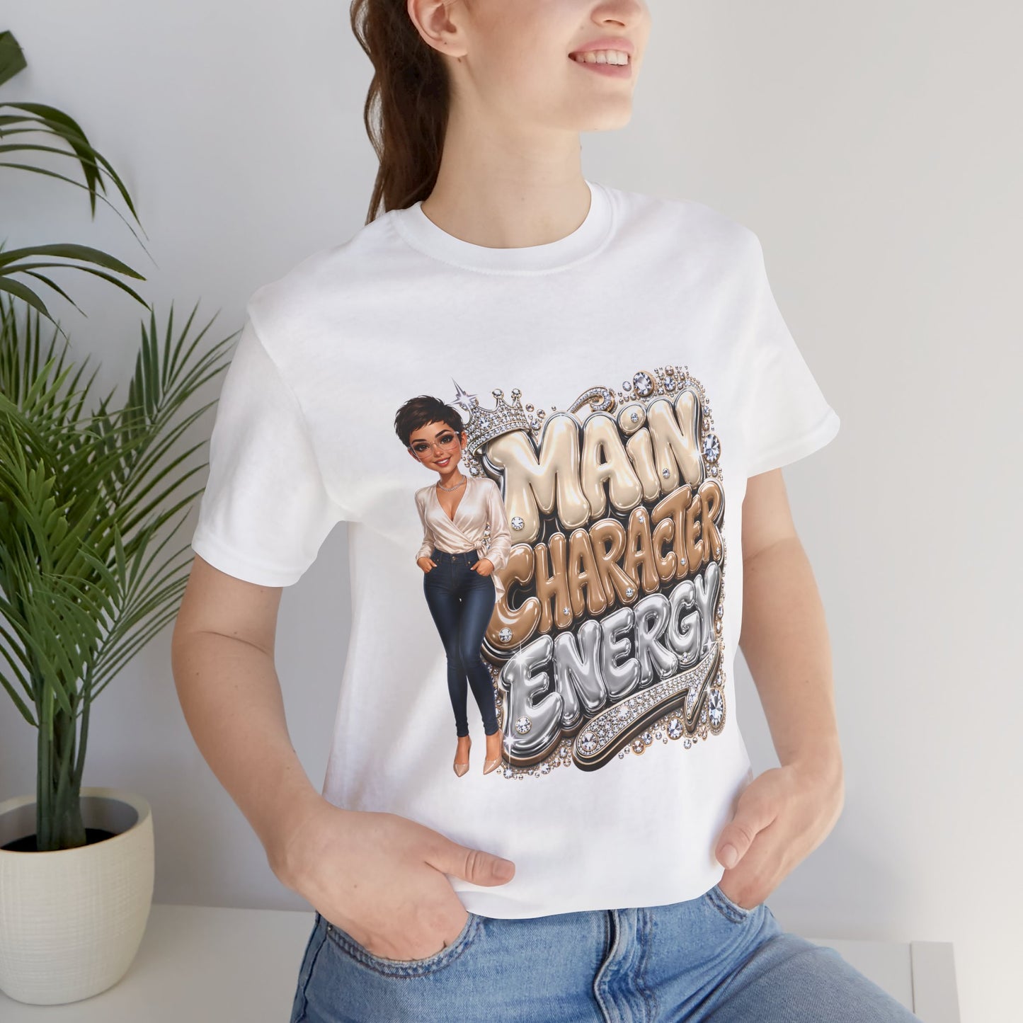 Main Character Energy T-Shirt — Bold Graphic Tee with Chic Female Illustration