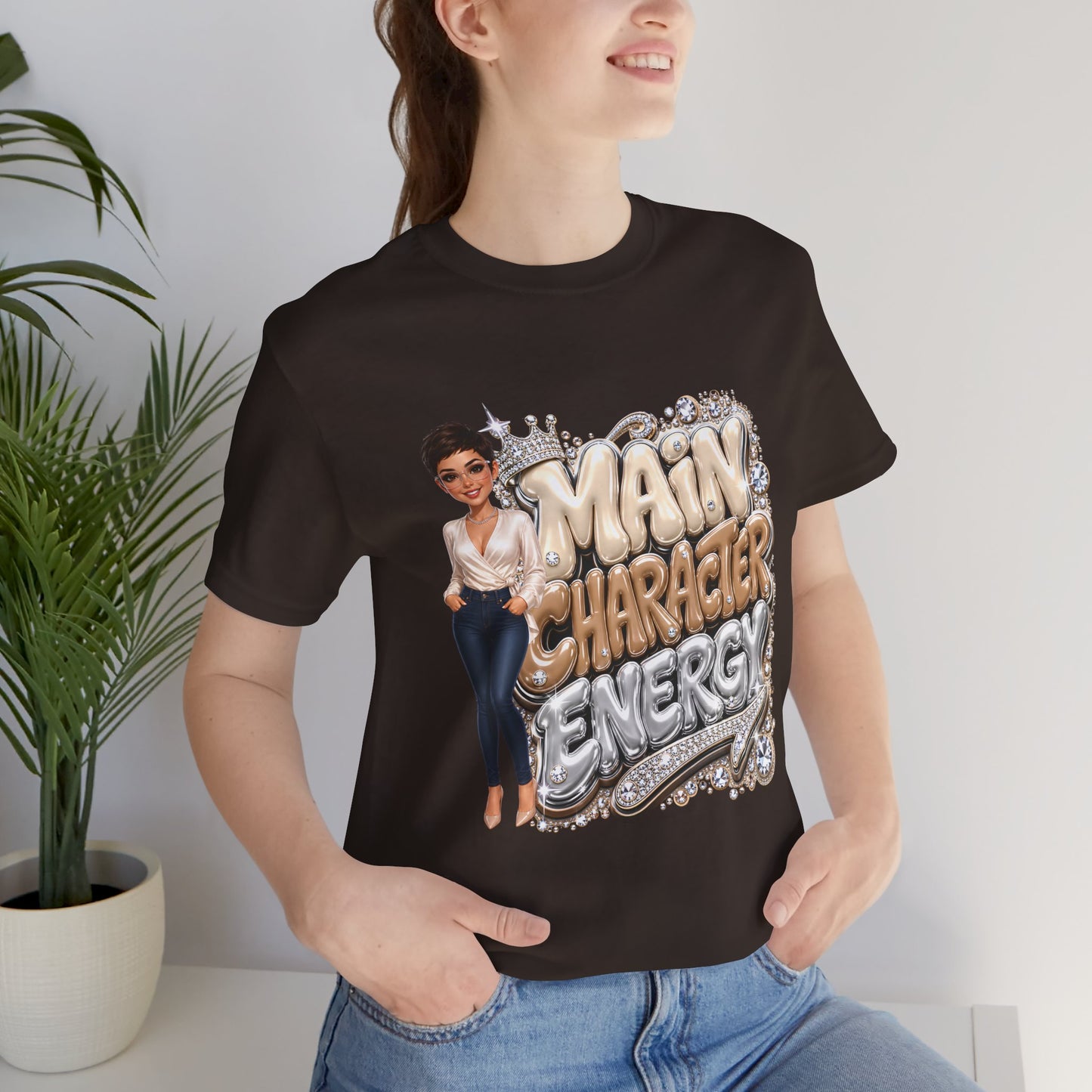 Main Character Energy T-Shirt — Bold Graphic Tee with Chic Female Illustration