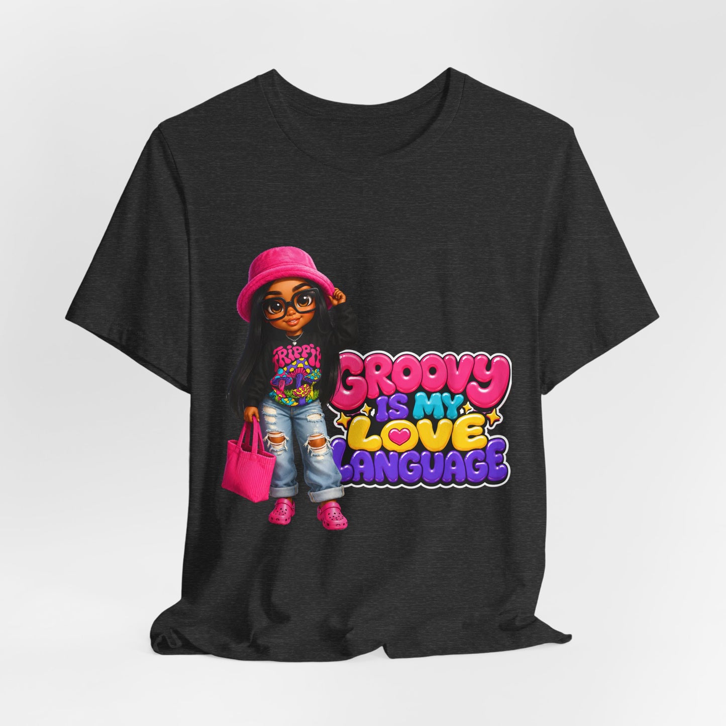 Groovy Is My Love Language T‑Shirt — Retro 70s Afro Girl Graphic Tee