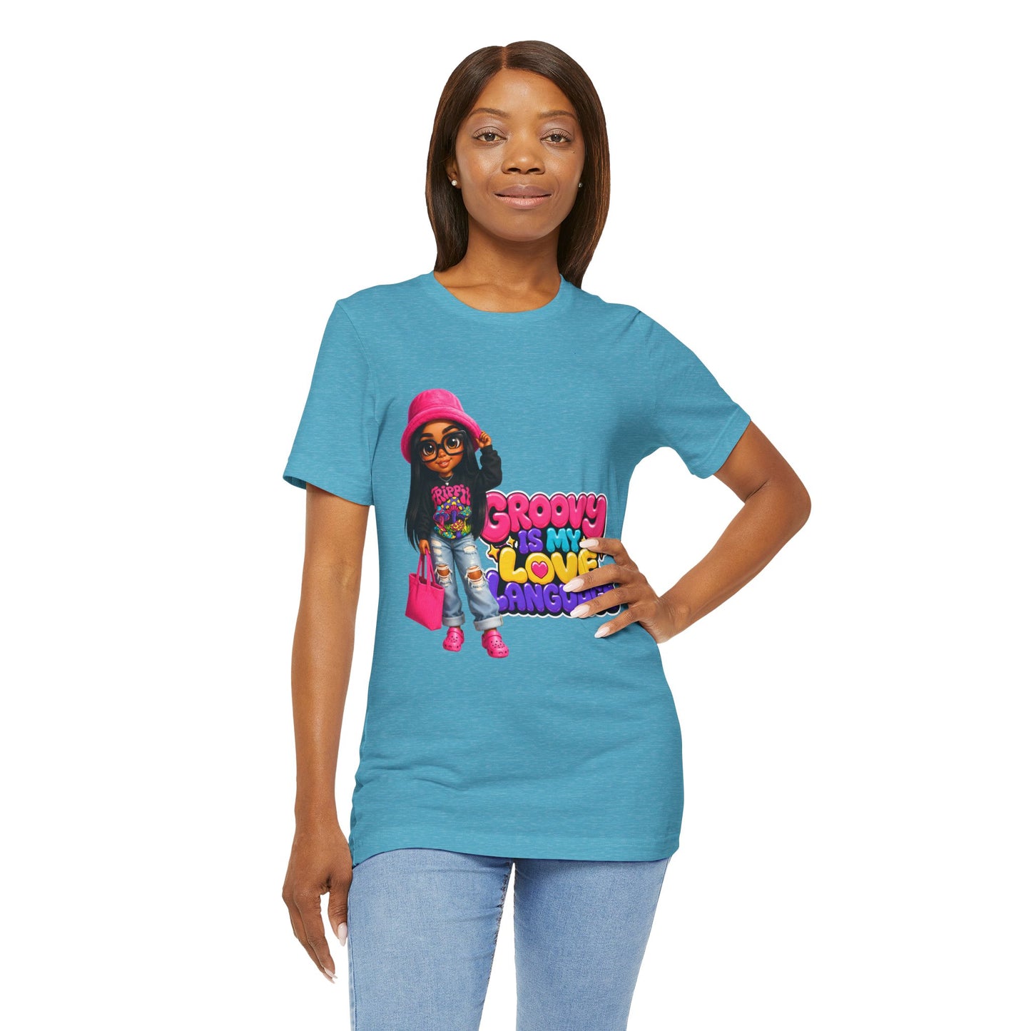 Groovy Is My Love Language T‑Shirt — Retro 70s Afro Girl Graphic Tee