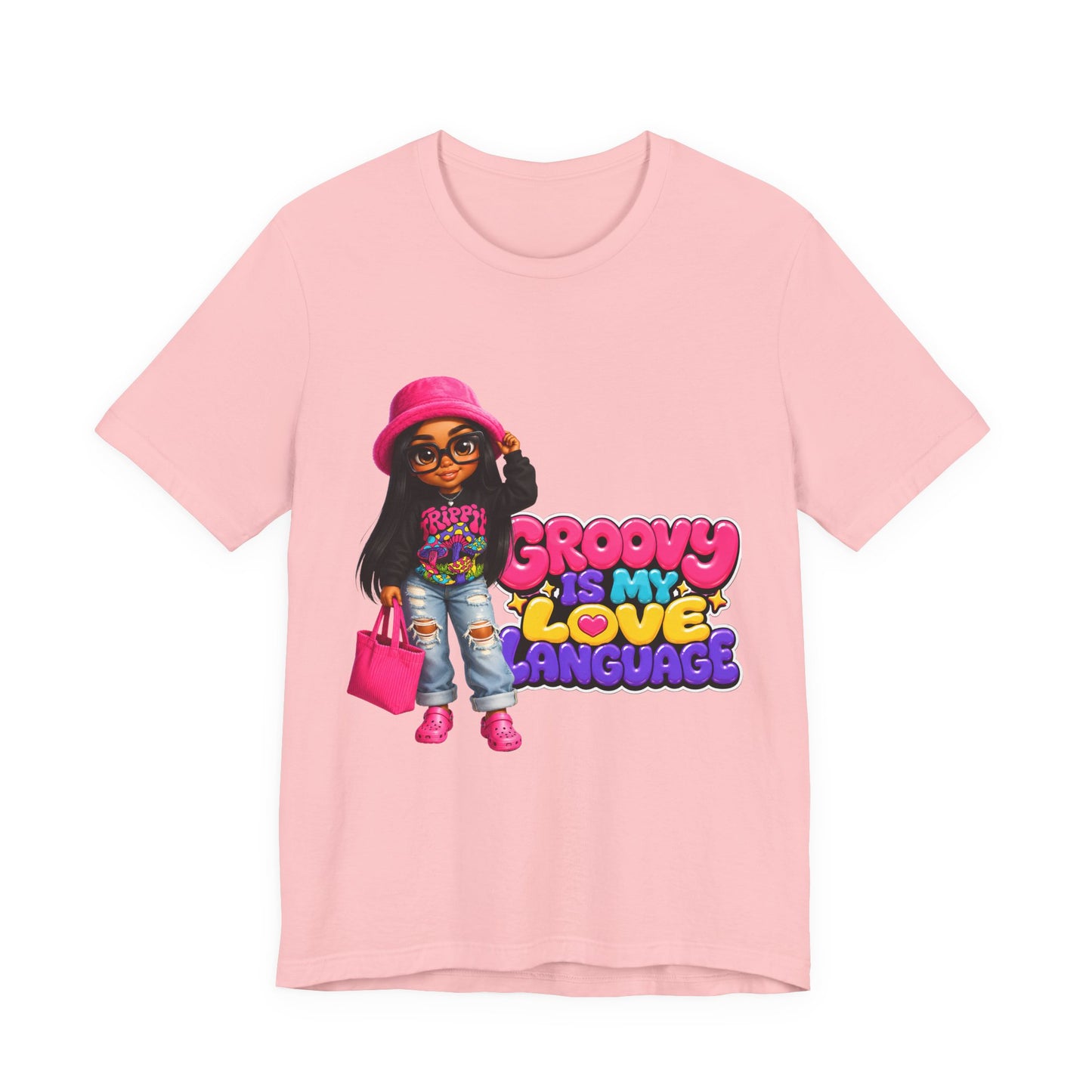 Groovy Is My Love Language T‑Shirt — Retro 70s Afro Girl Graphic Tee