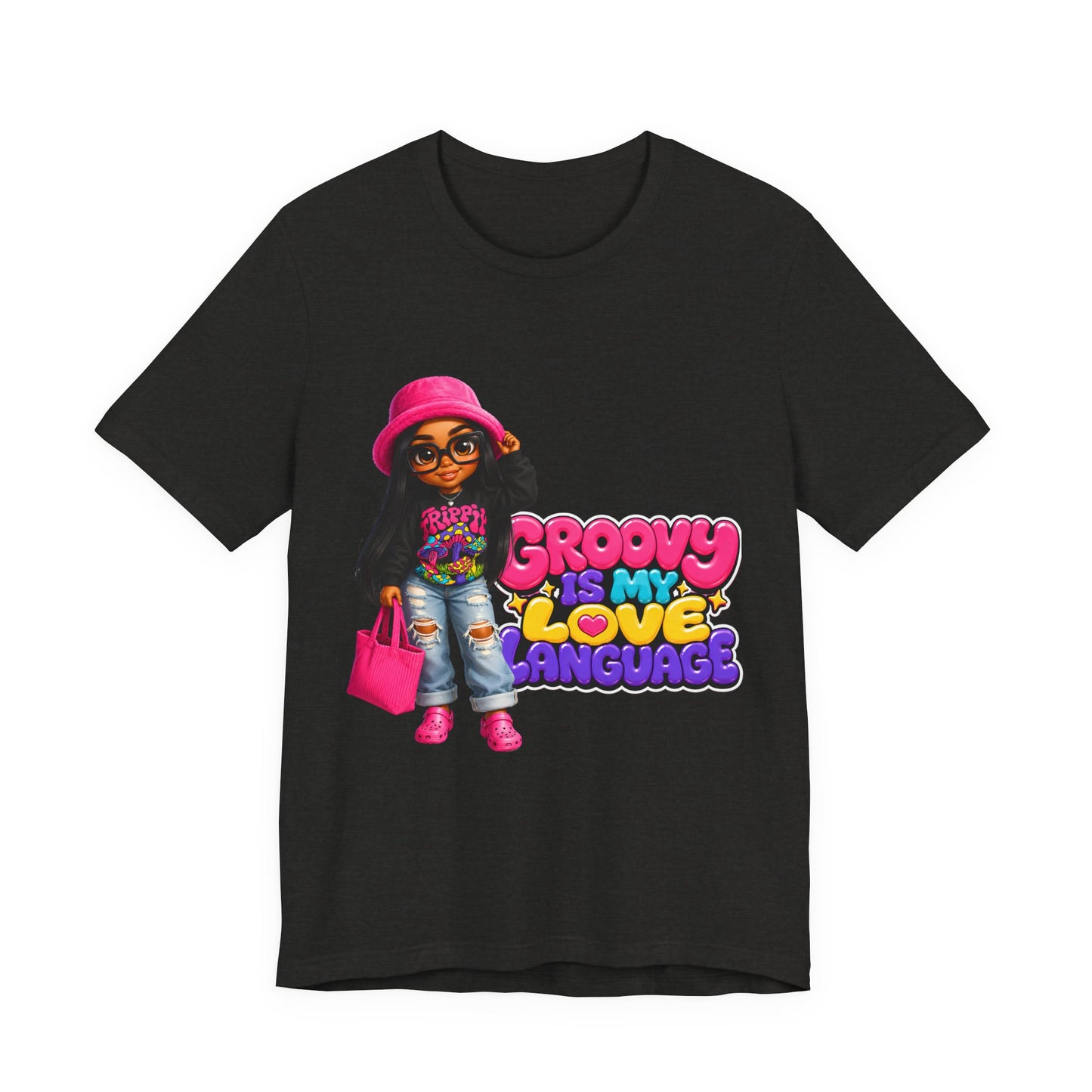 Groovy Is My Love Language T‑Shirt — Retro 70s Afro Girl Graphic Tee