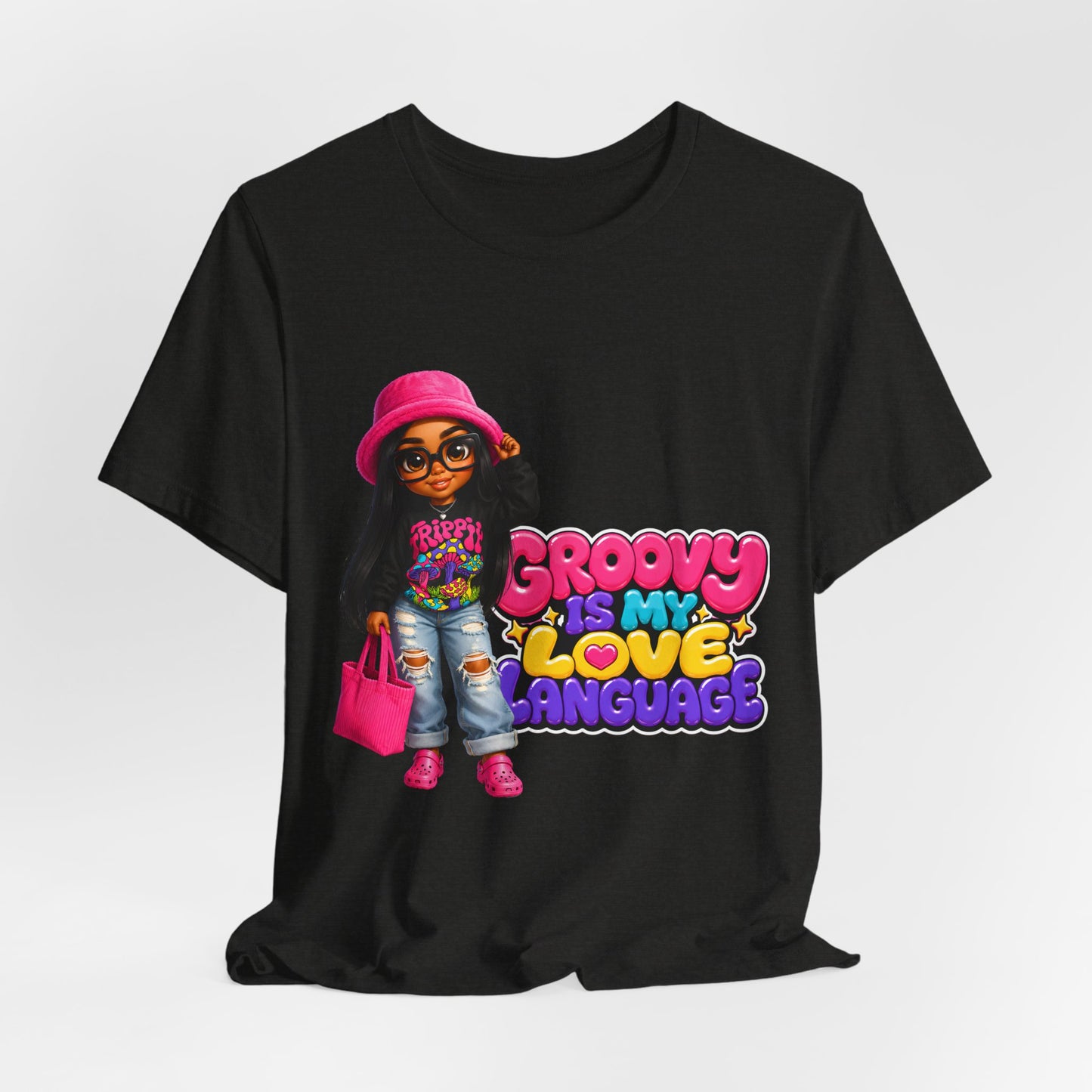 Groovy Is My Love Language T‑Shirt — Retro 70s Afro Girl Graphic Tee