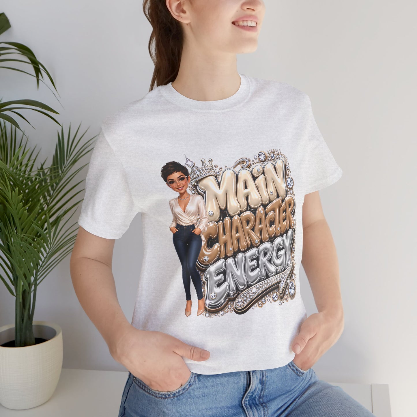 Main Character Energy T-Shirt — Bold Graphic Tee with Chic Female Illustration