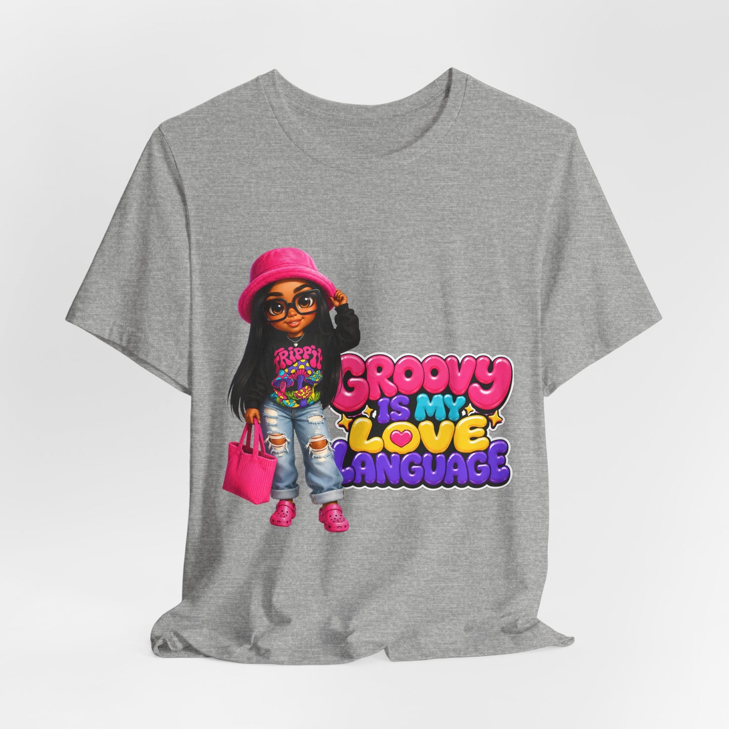 Groovy Is My Love Language T‑Shirt — Retro 70s Afro Girl Graphic Tee