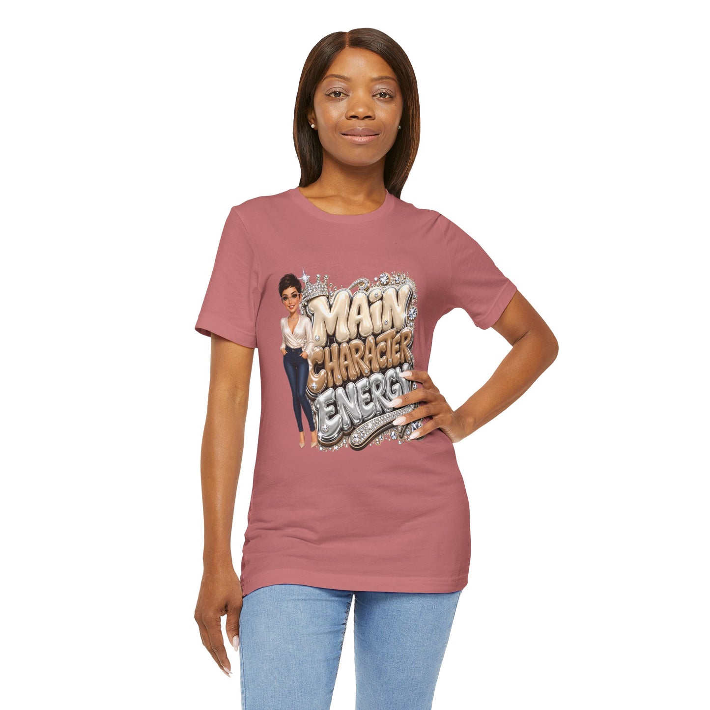 Main Character Energy T-Shirt — Bold Graphic Tee with Chic Female Illustration