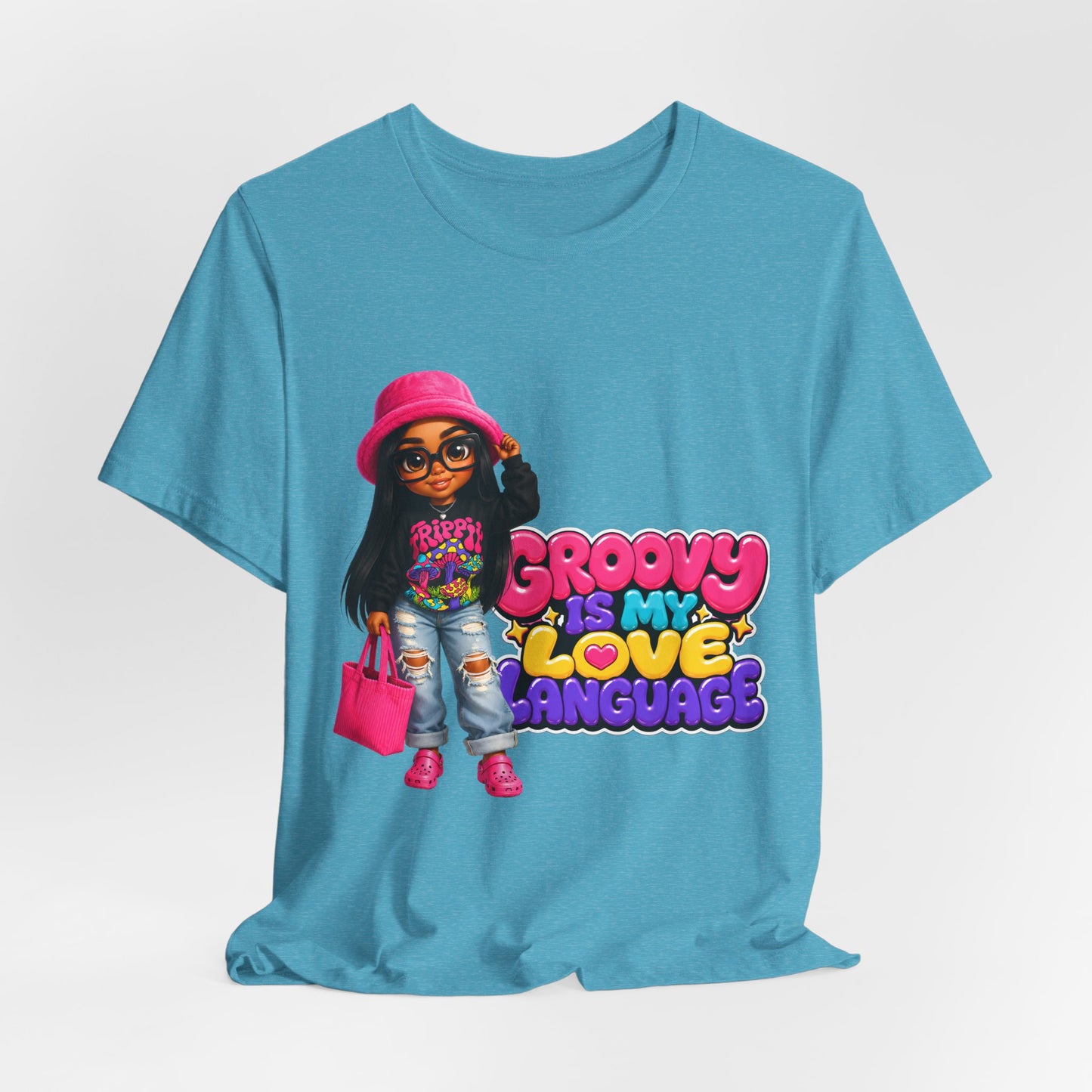 Groovy Is My Love Language T‑Shirt — Retro 70s Afro Girl Graphic Tee