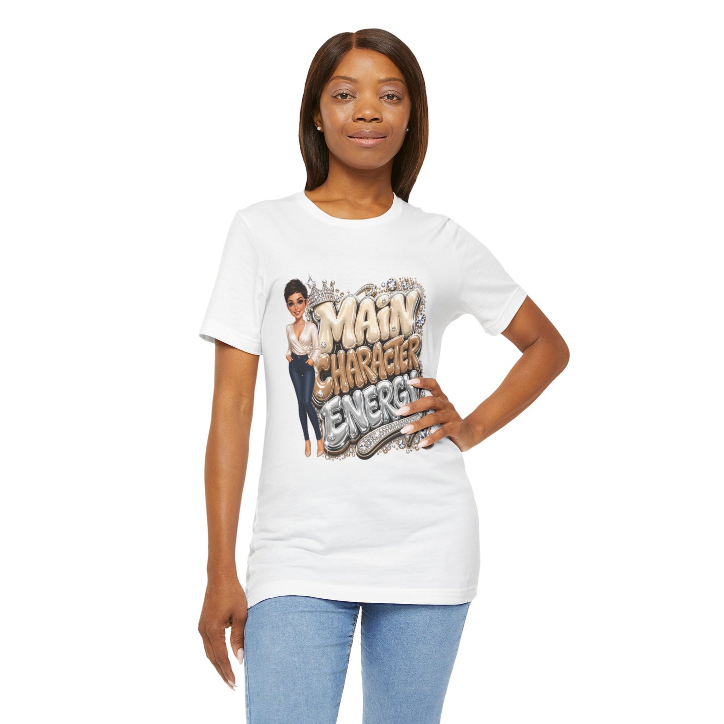 Main Character Energy T-Shirt — Bold Graphic Tee with Chic Female Illustration