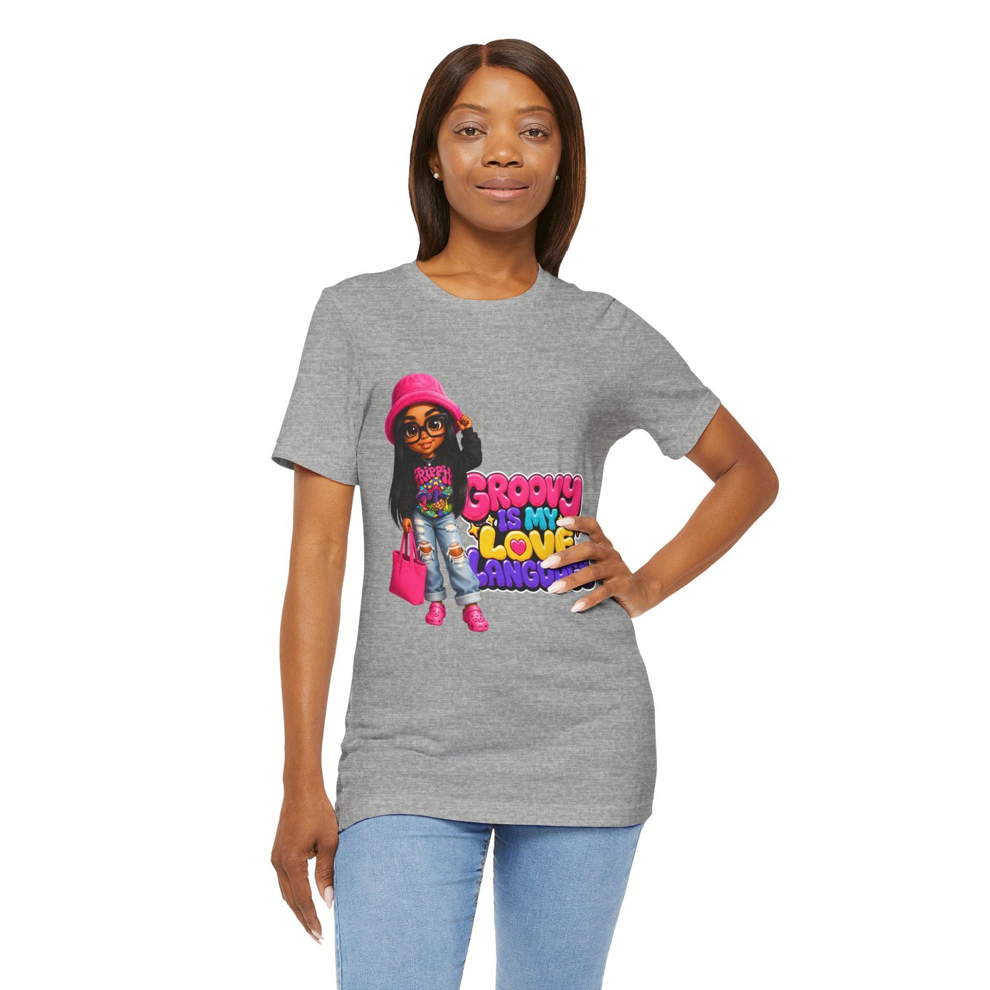 Groovy Is My Love Language T‑Shirt — Retro 70s Afro Girl Graphic Tee