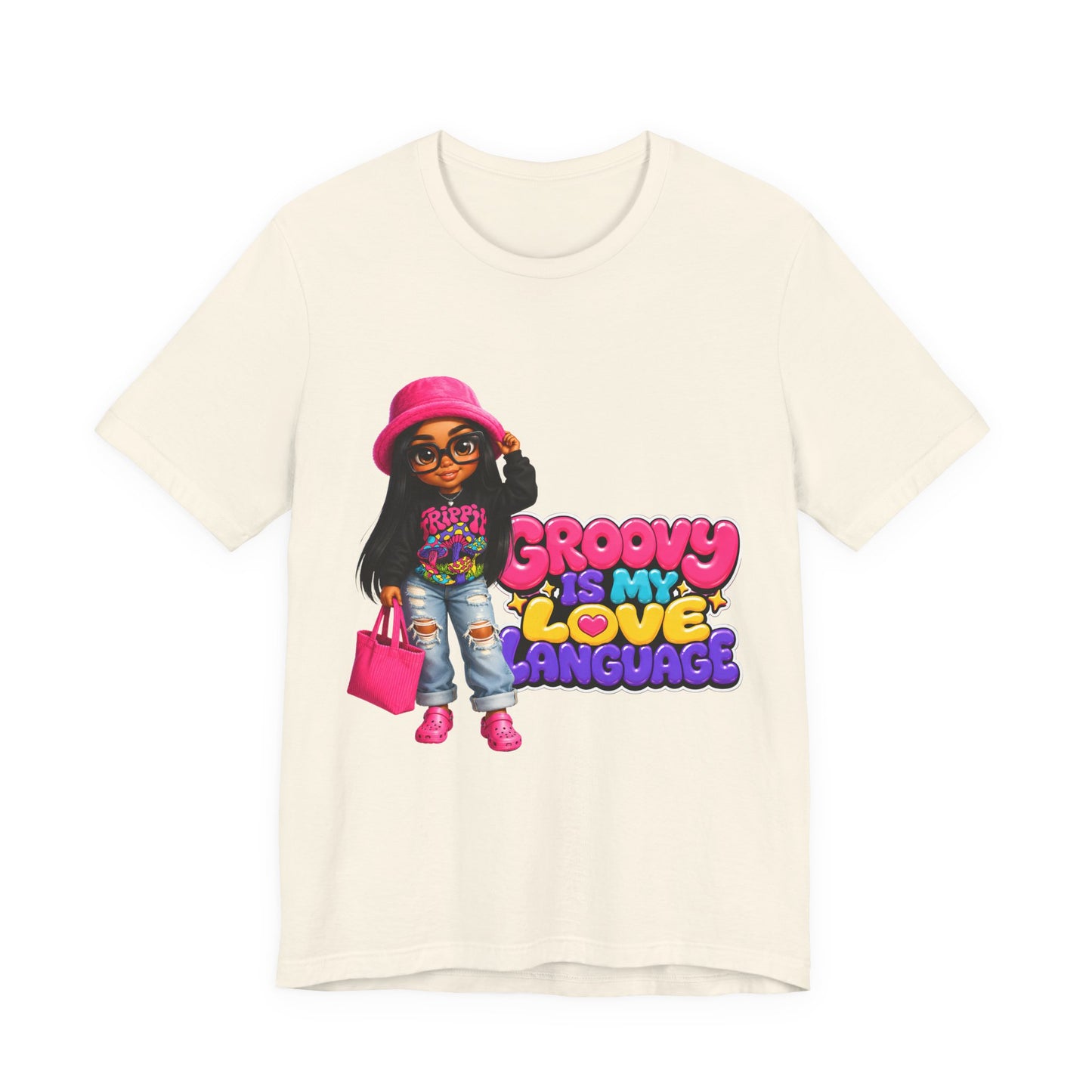 Groovy Is My Love Language T‑Shirt — Retro 70s Afro Girl Graphic Tee