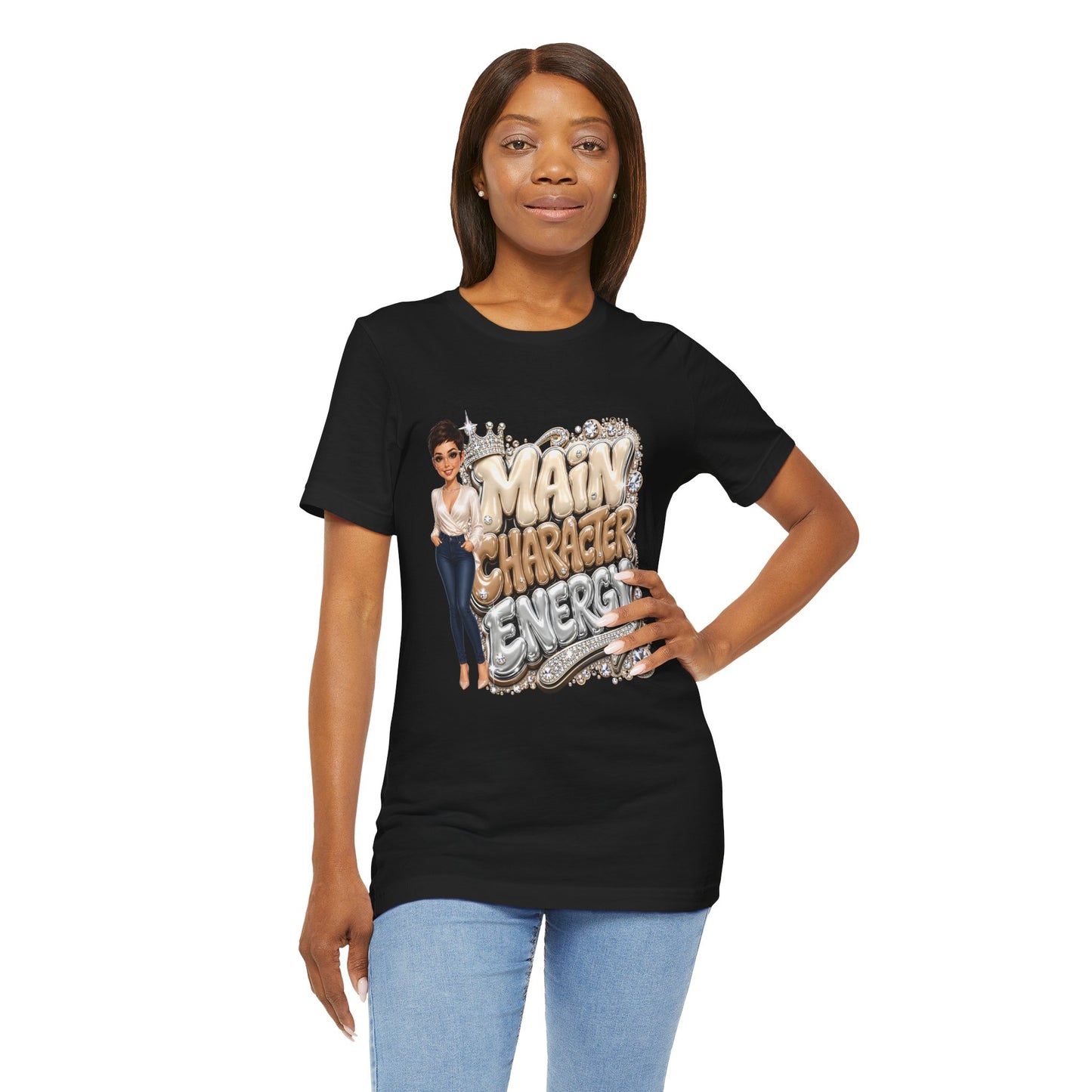 Main Character Energy T-Shirt — Bold Graphic Tee with Chic Female Illustration